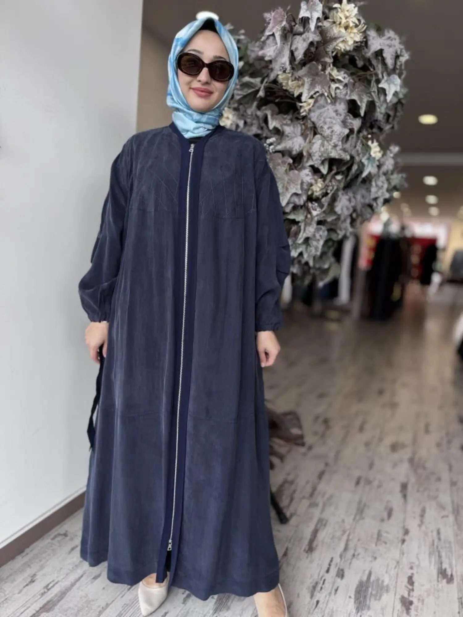 Misswhence Baklava Desen Detaylı Cupra İpek Pardesü / Ferace 37520