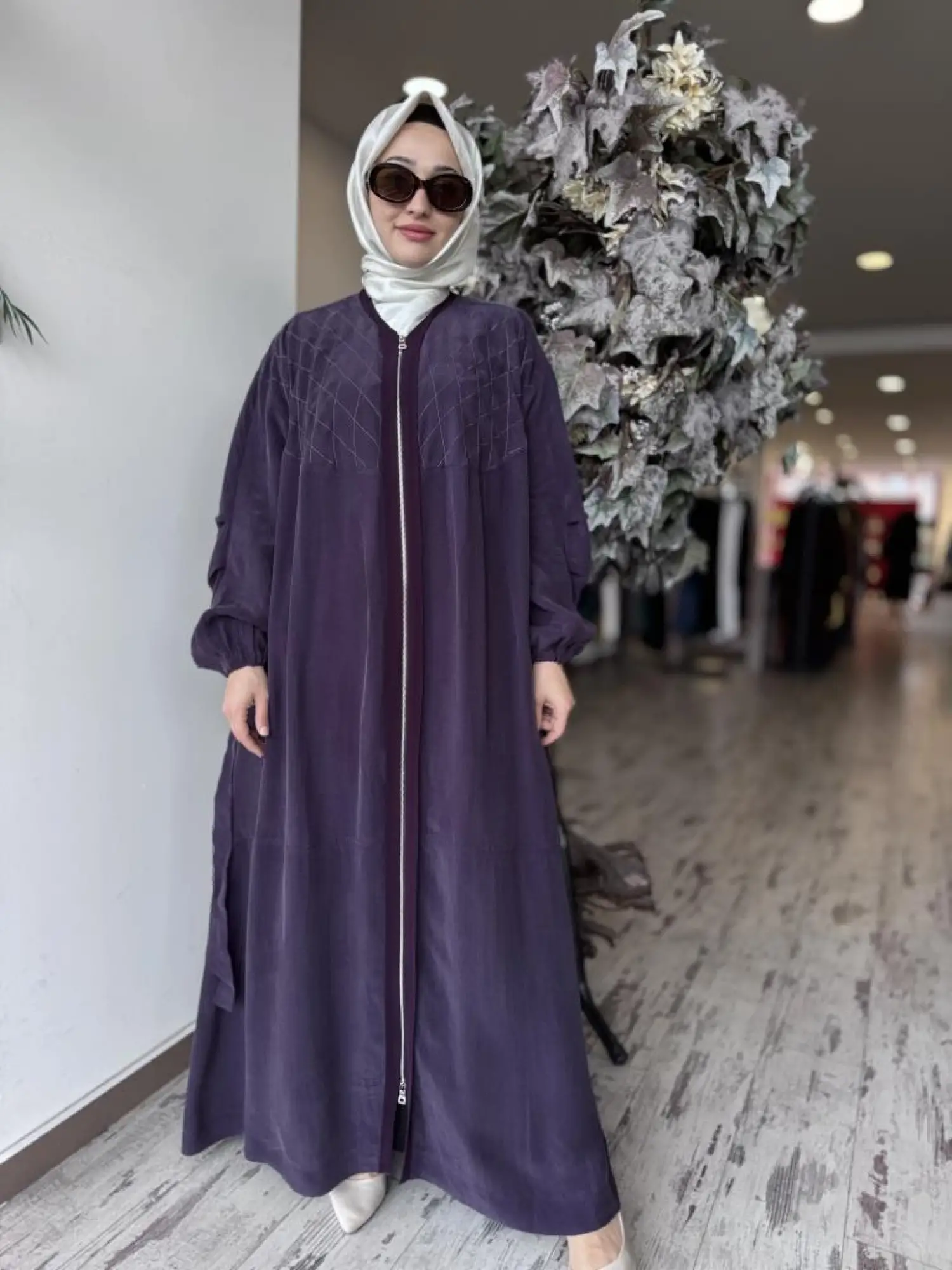 Misswhence Baklava Desen Detaylı Cupra İpek Pardesü / Ferace 37520