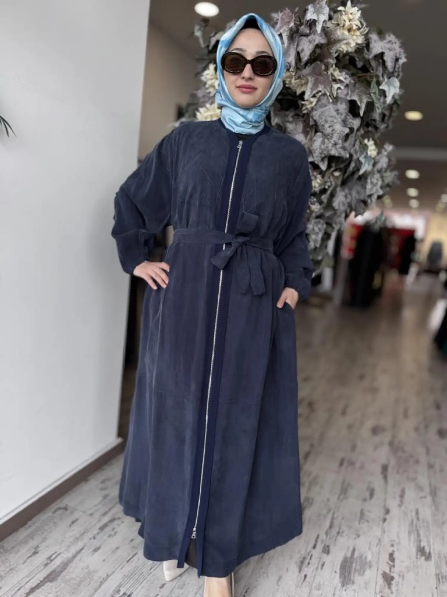 Misswhence Baklava Desen Detaylı Cupra İpek Pardesü / Ferace 37520