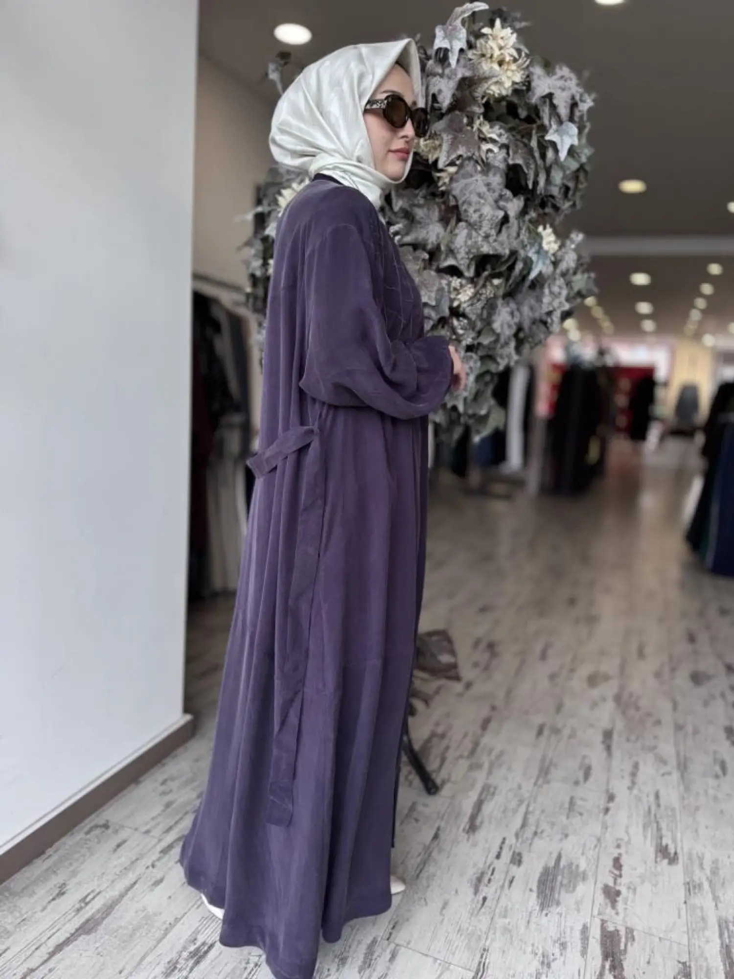 Misswhence Baklava Desen Detaylı Cupra İpek Pardesü / Ferace 37520