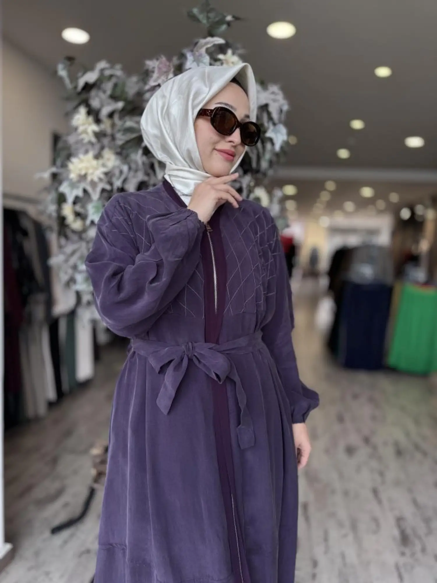 Misswhence Baklava Desen Detaylı Cupra İpek Pardesü / Ferace 37520