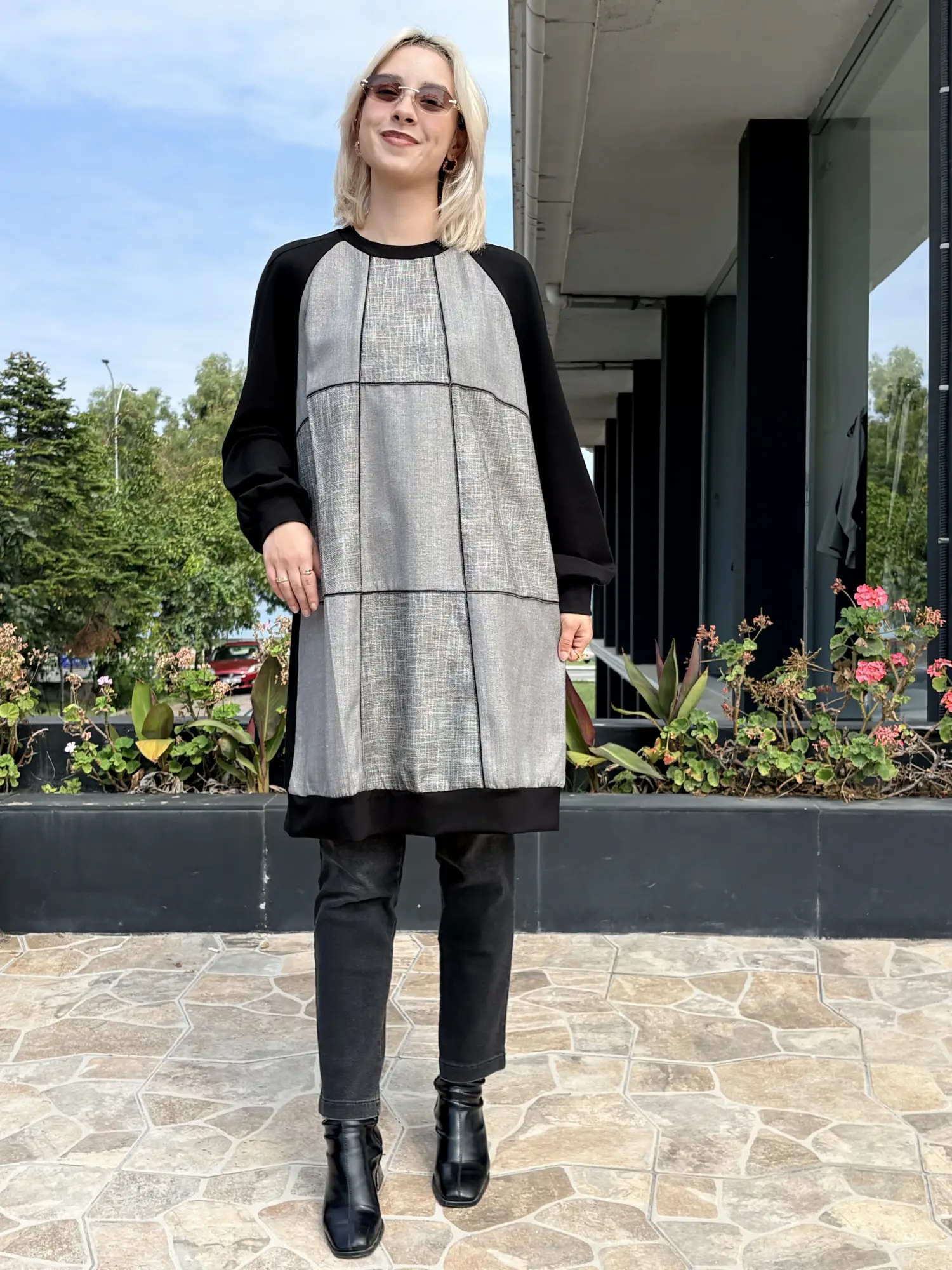 Misswhence Balık Sırtı Kumaş Bloklu Çelik Örme Tunik 40030