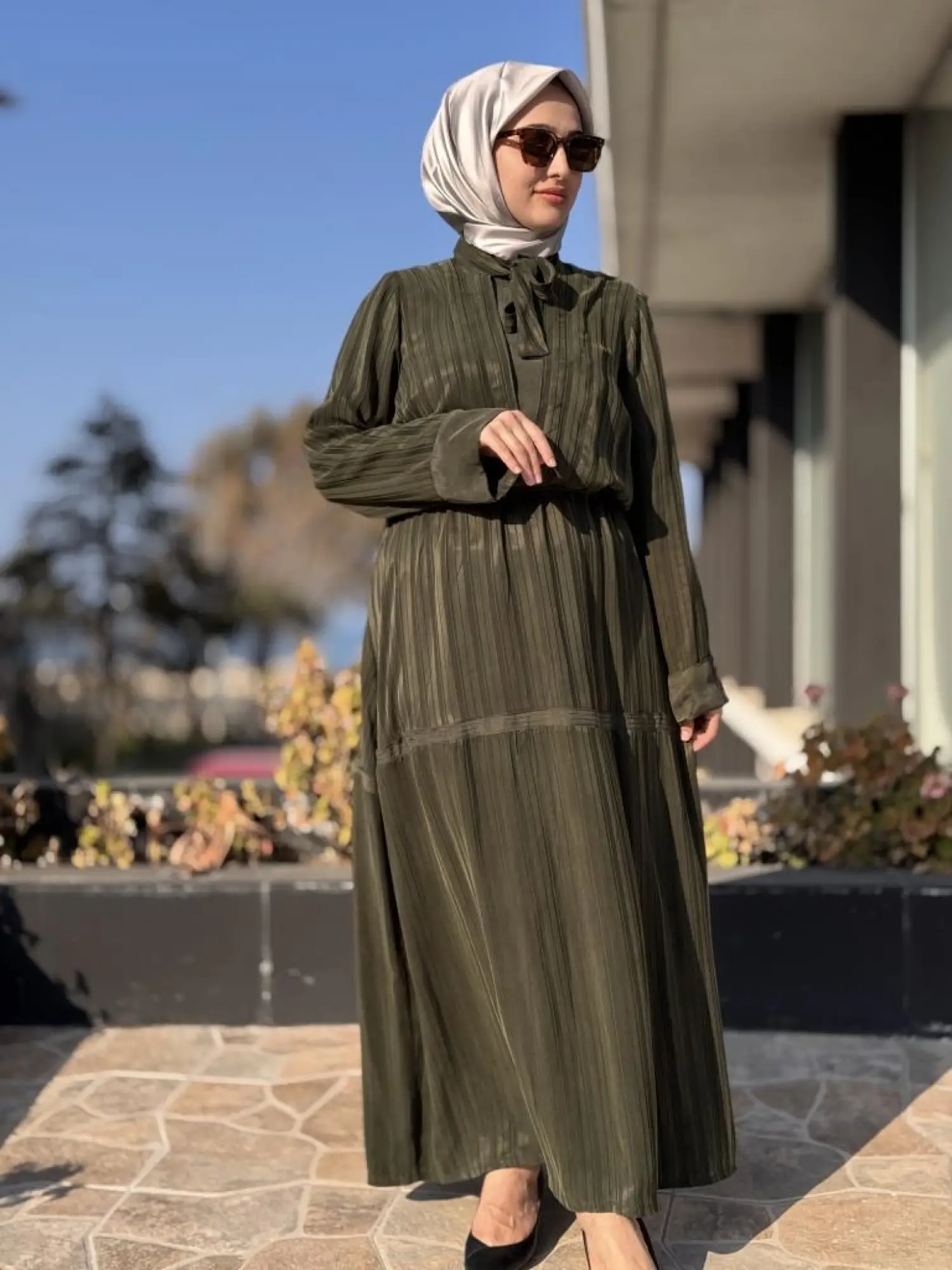 Misswhence Belden Büzgülü Çizgili Cupra İpek Elbise 37810