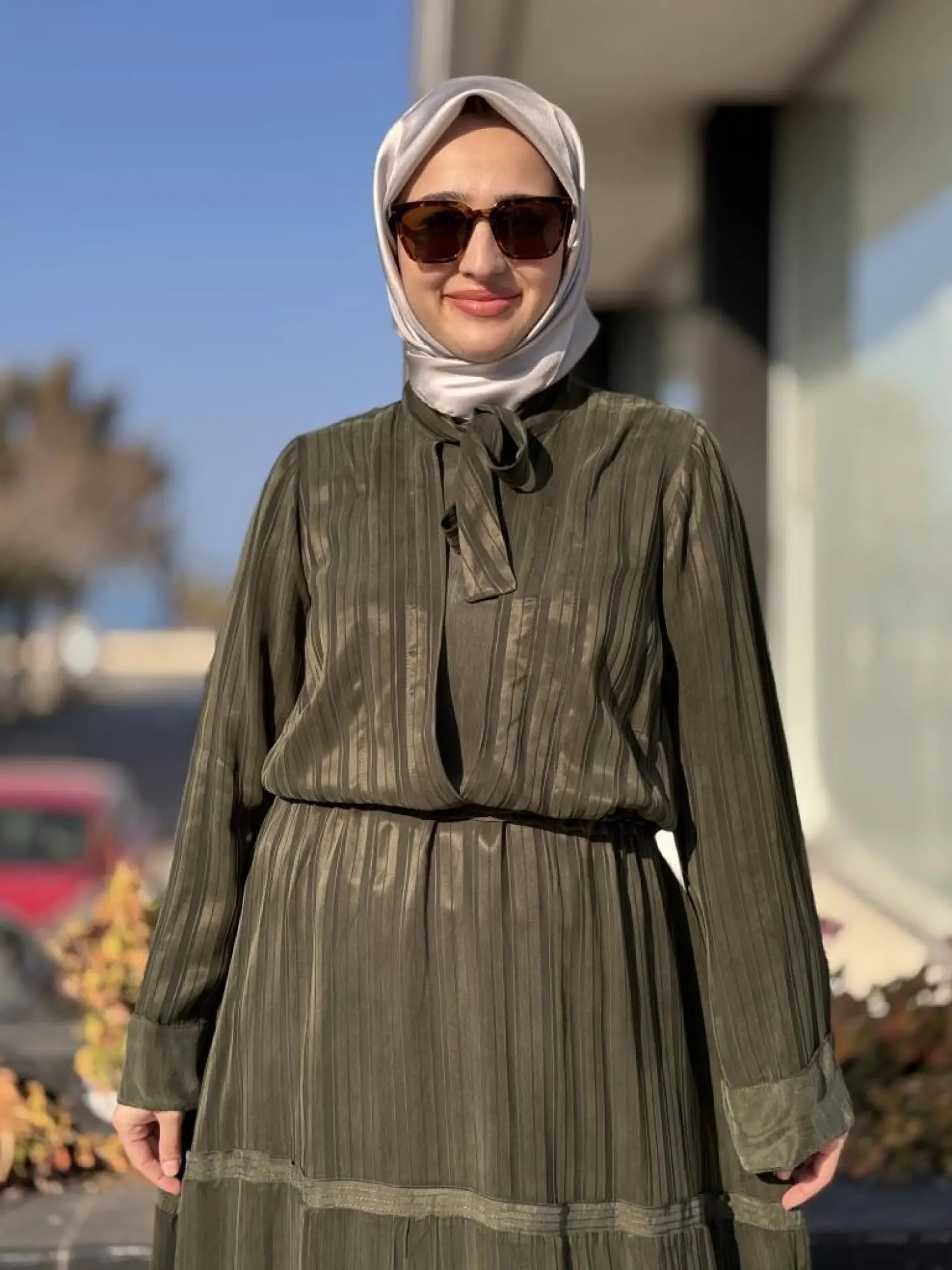 Misswhence Belden Büzgülü Çizgili Cupra İpek Elbise 37810