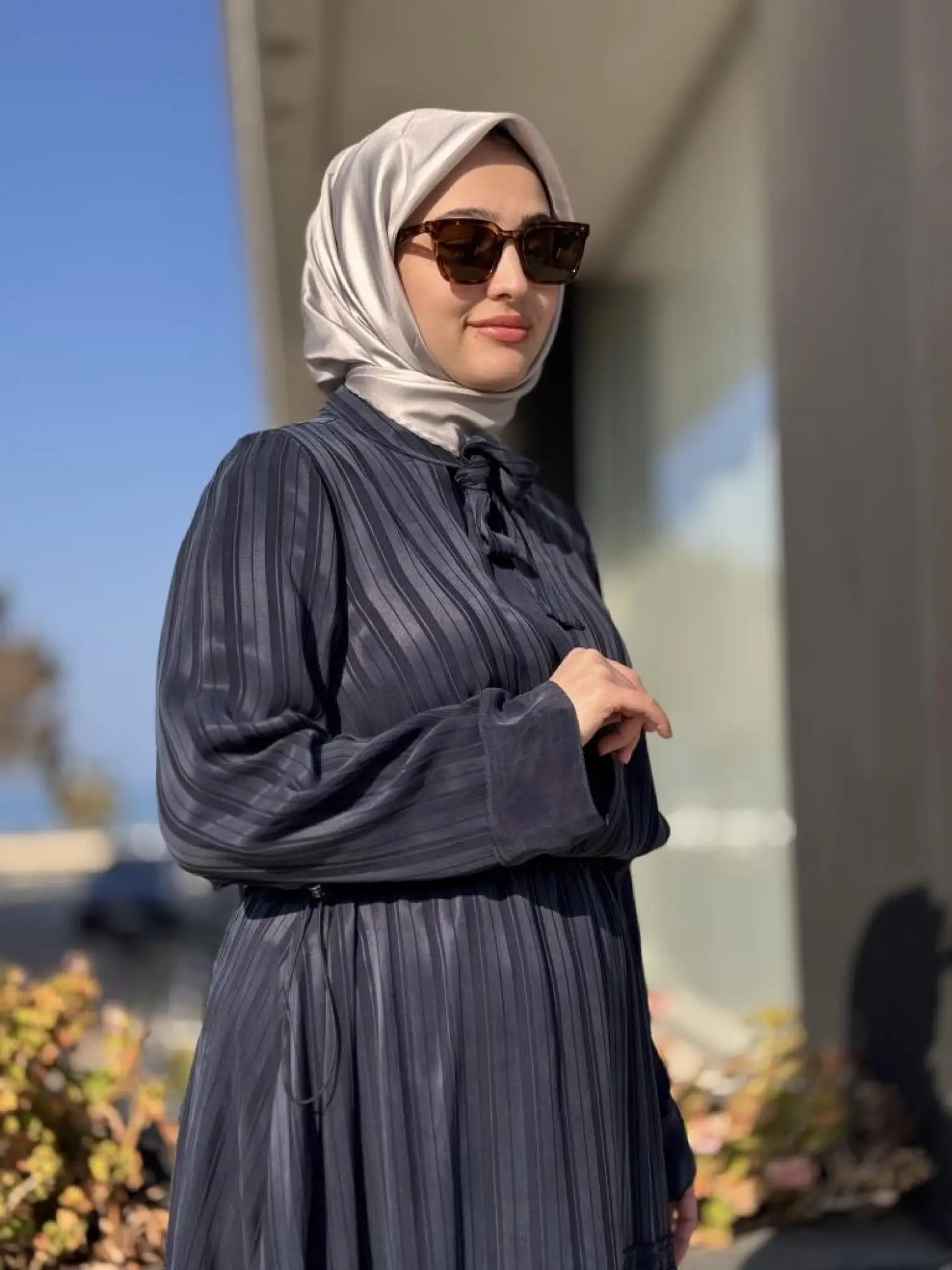 Misswhence Belden Büzgülü Çizgili Cupra İpek Elbise 37810