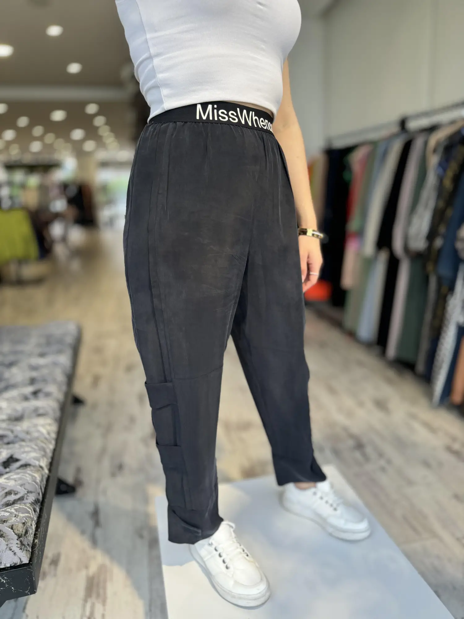 Misswhence Beli Lastikli Cupra İpek Pantolon 35121