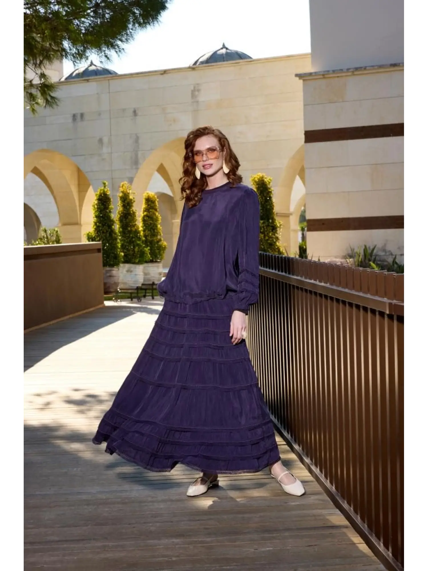 Misswhence Bluz Kolları ve Eteği Katkat Güpür Detaylı Bluz Etek Takım 37005