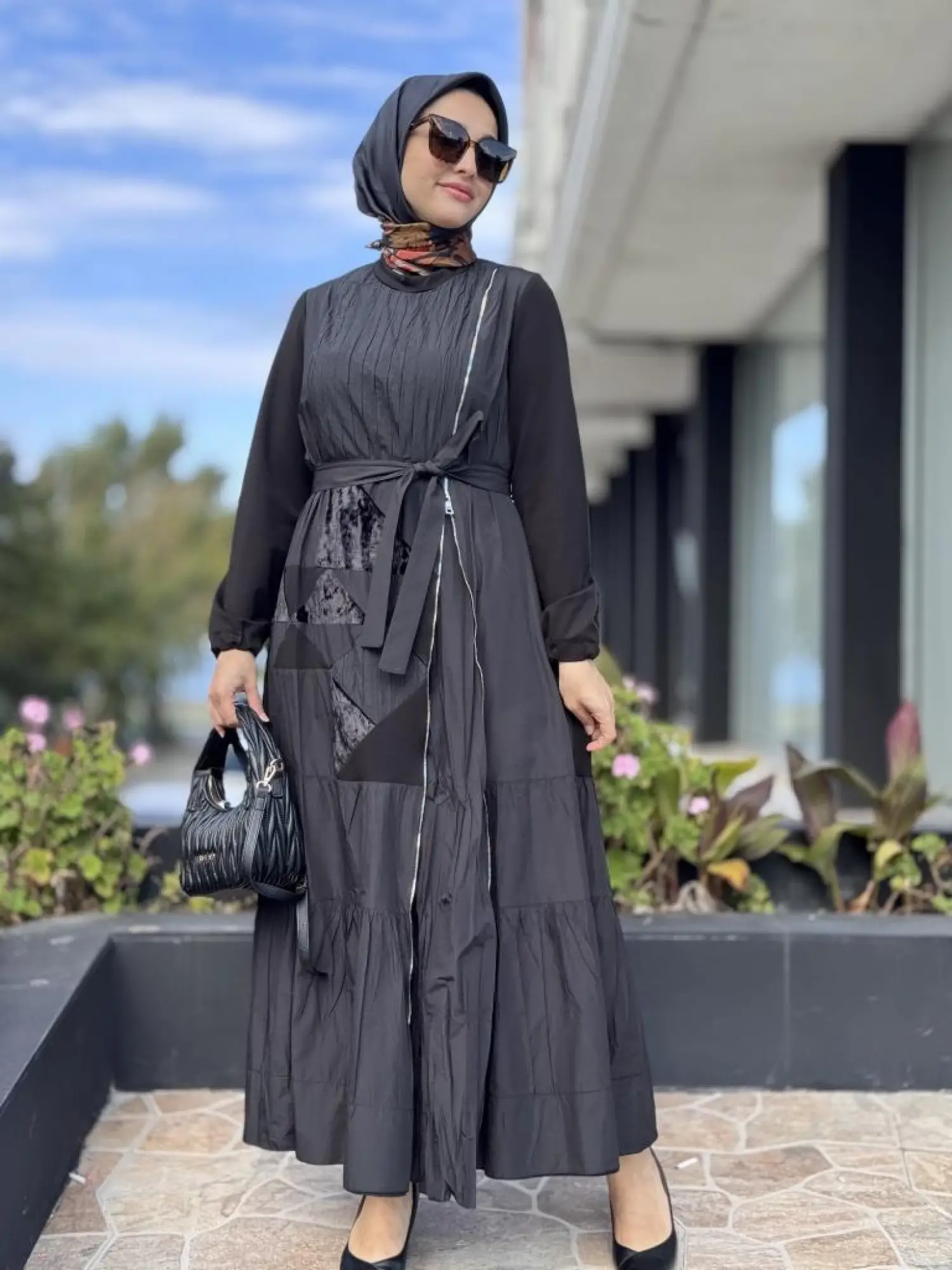 Misswhence Boydan Fermuar Kapalı Kraşlı Petcwork Elbise 38813