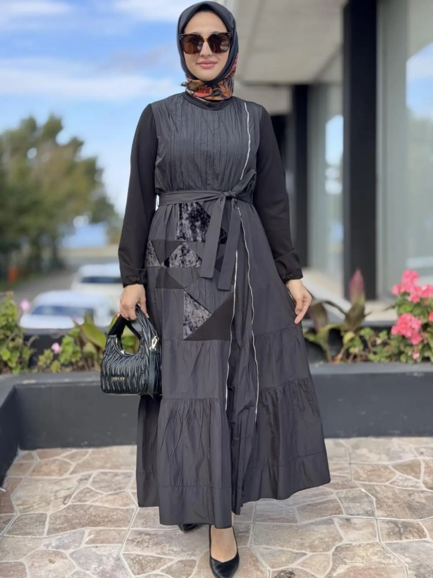 Misswhence Boydan Fermuar Kapalı Kraşlı Petcwork Elbise 38813