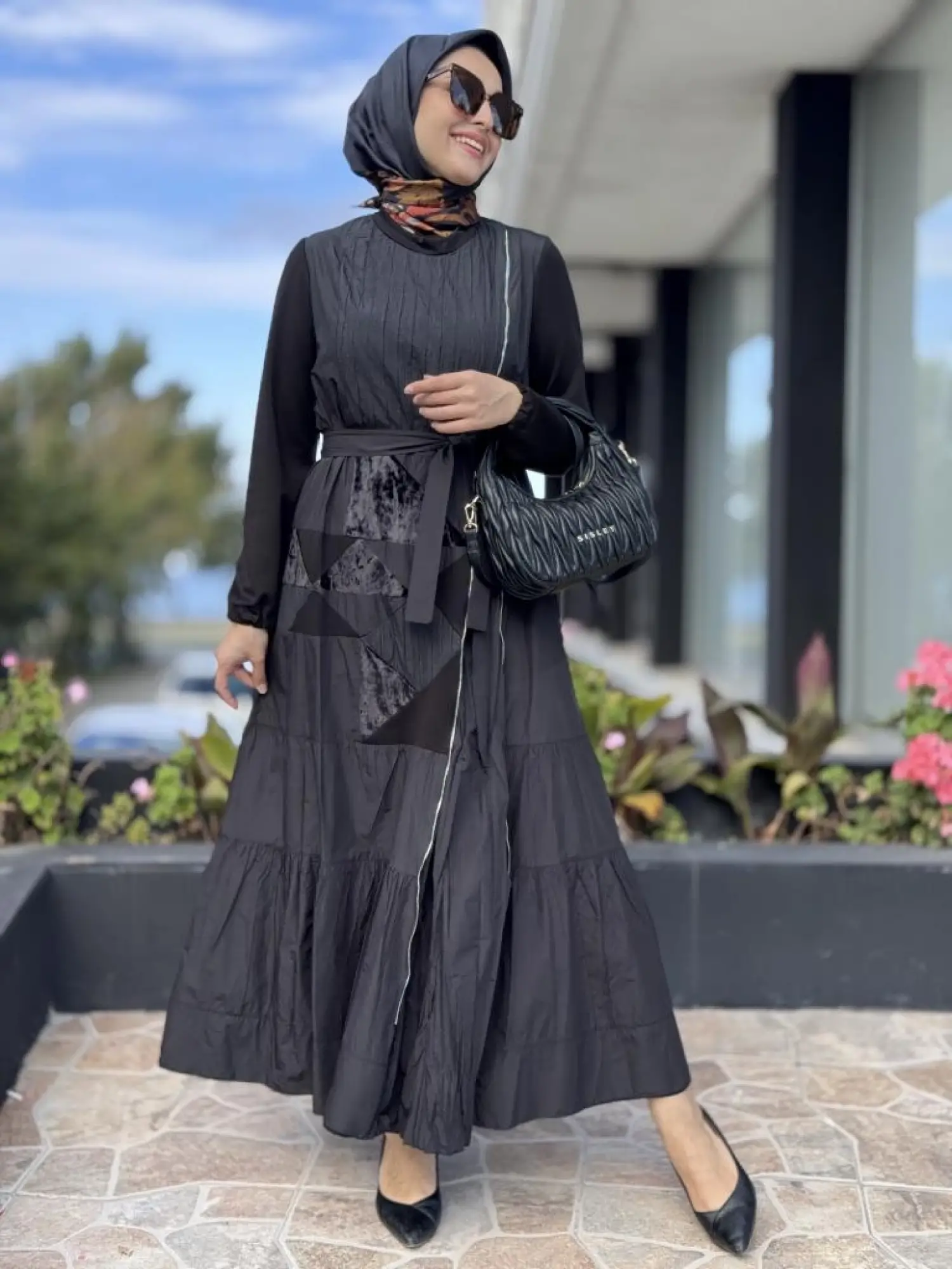 Misswhence Boydan Fermuar Kapalı Kraşlı Petcwork Elbise 38813