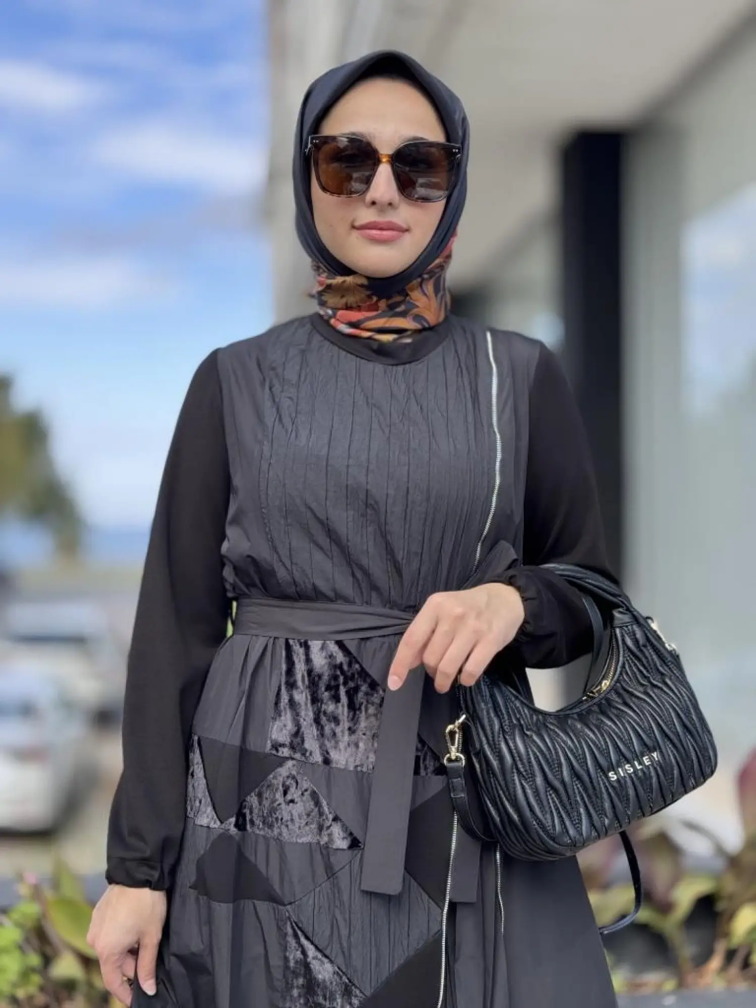 Misswhence Boydan Fermuar Kapalı Kraşlı Petcwork Elbise 38813