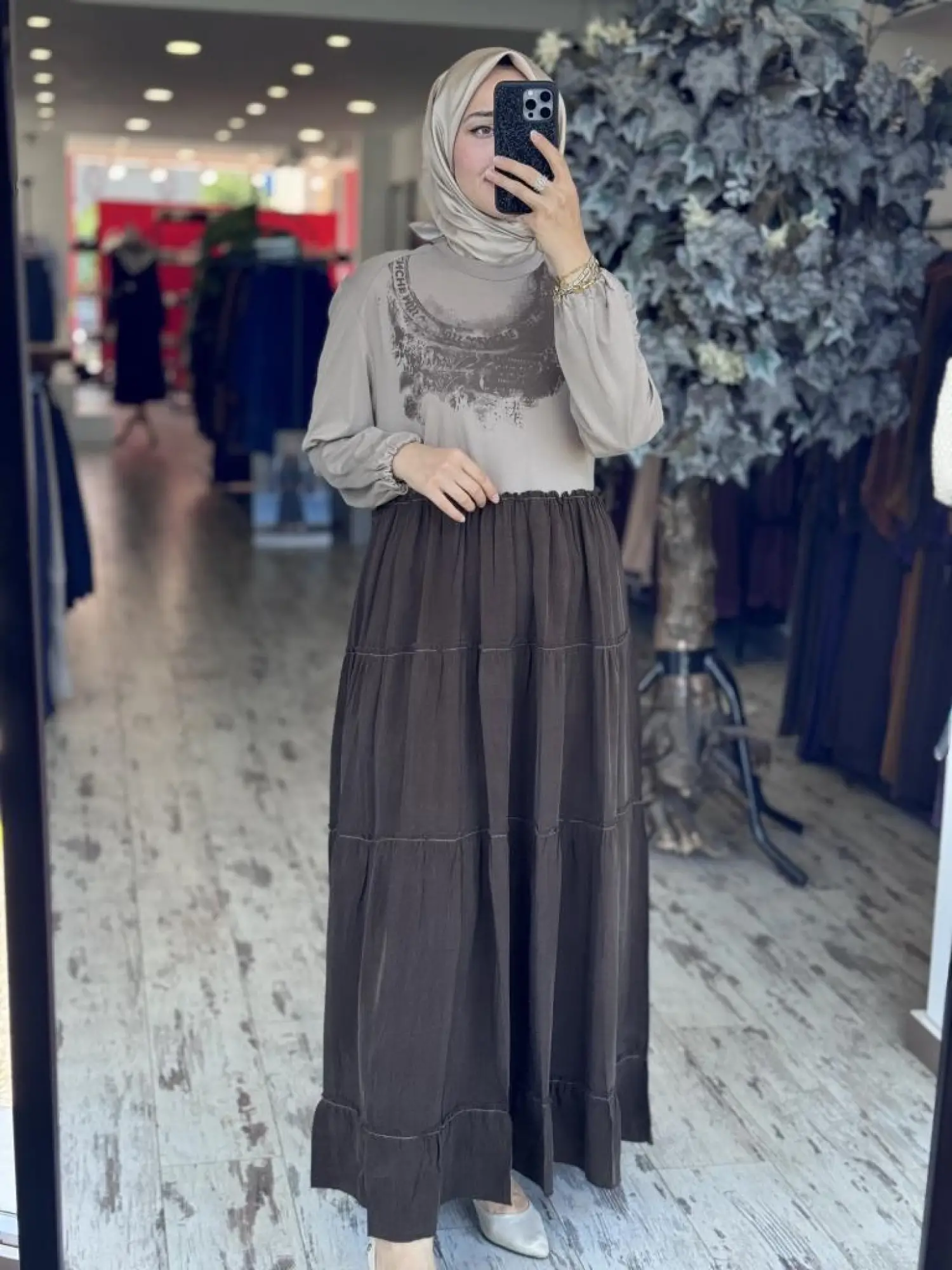 Misswhence Çanta Aksesuarlı Baskılı Modal İpek Elbise 37834