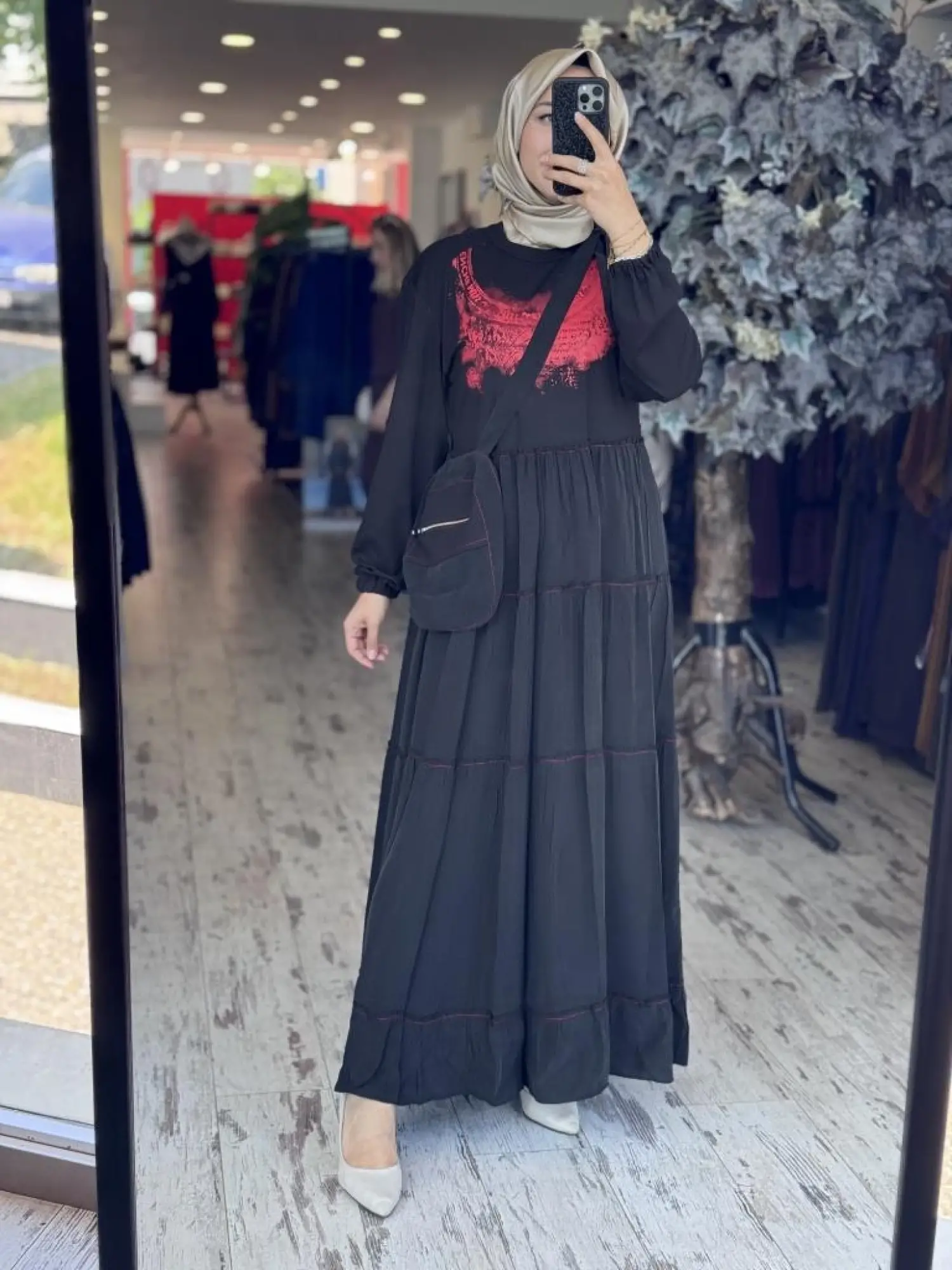 Misswhence Çanta Aksesuarlı Baskılı Modal İpek Elbise 37834