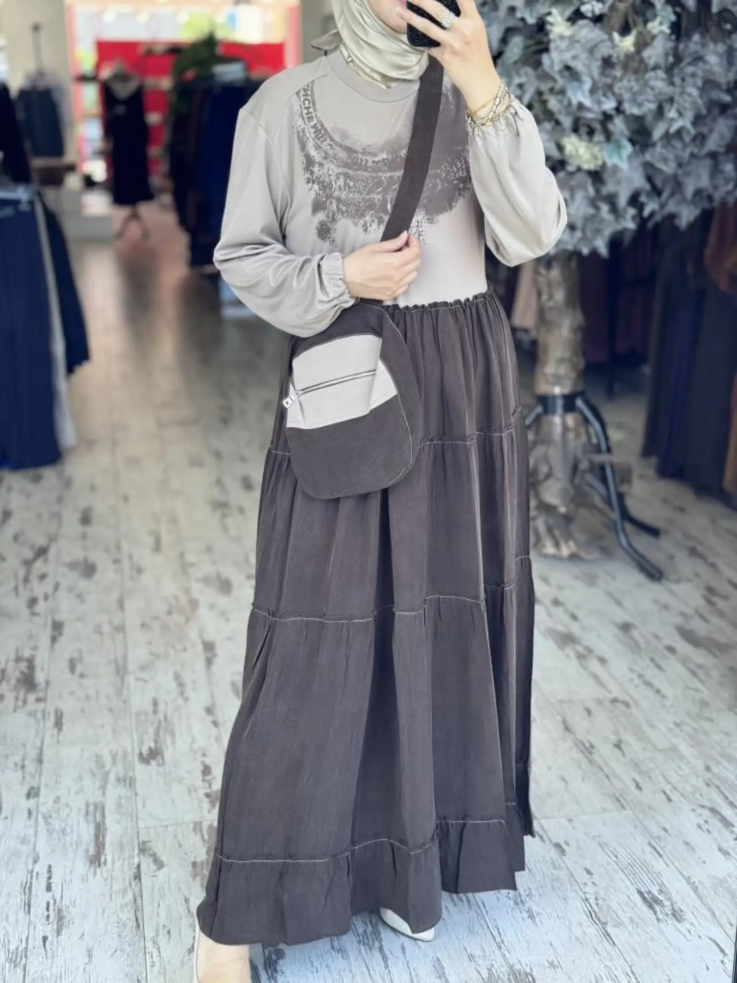 Misswhence Çanta Aksesuarlı Baskılı Modal İpek Elbise 37834