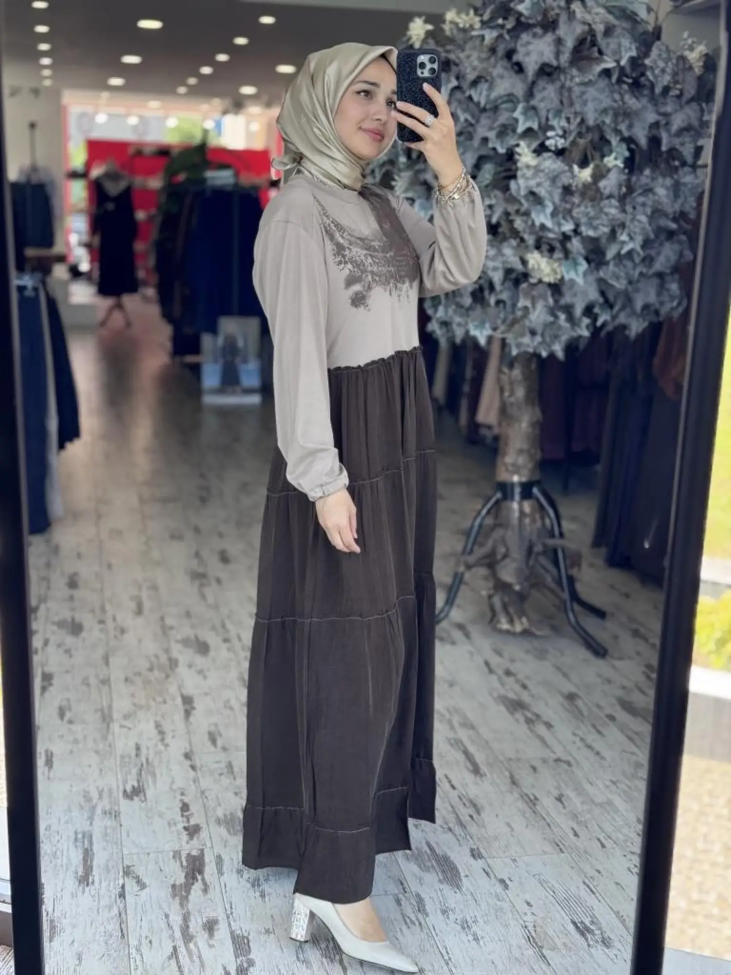 Misswhence Çanta Aksesuarlı Baskılı Modal İpek Elbise 37834