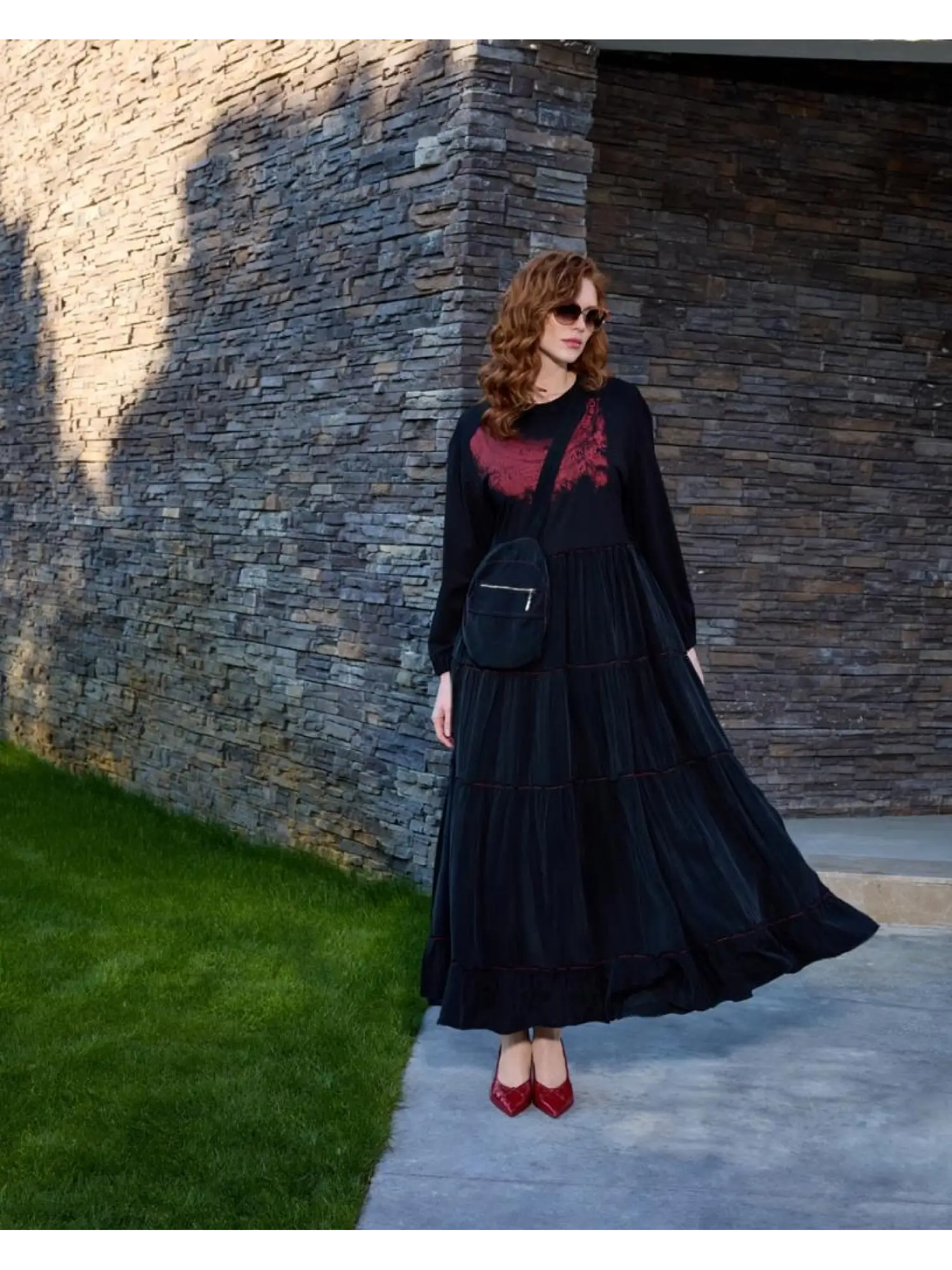 Misswhence Çanta Aksesuarlı Baskılı Modal İpek Elbise 37834