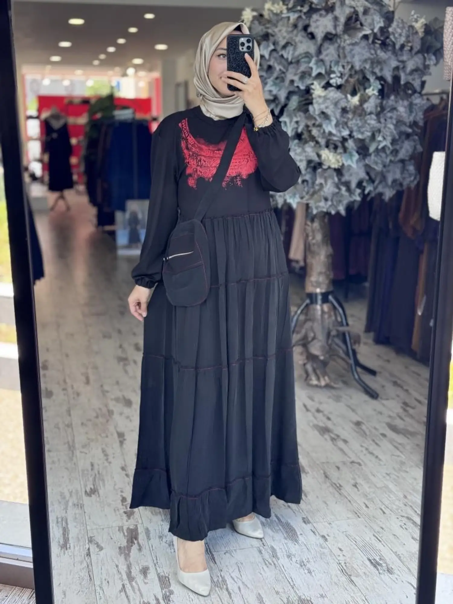 Misswhence Çanta Aksesuarlı Baskılı Modal İpek Elbise 37834