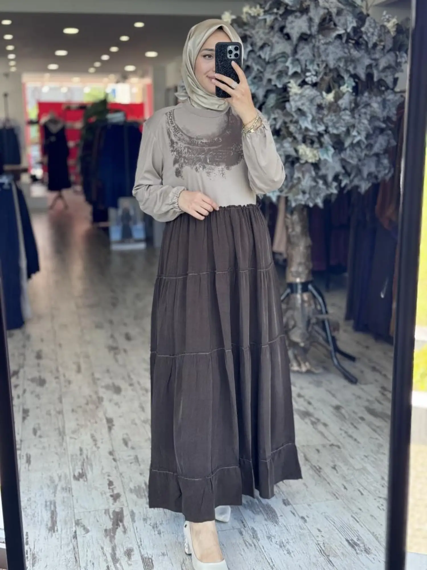 Misswhence Çanta Aksesuarlı Baskılı Modal İpek Elbise 37834