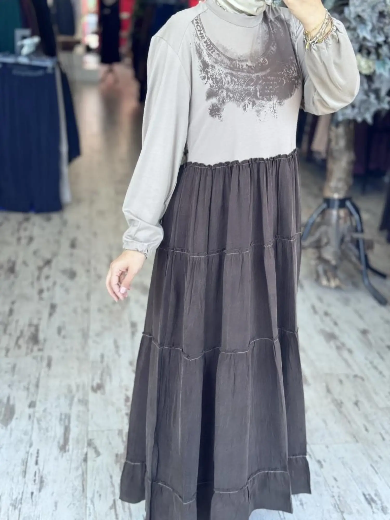 Misswhence Çanta Aksesuarlı Baskılı Modal İpek Elbise 37834