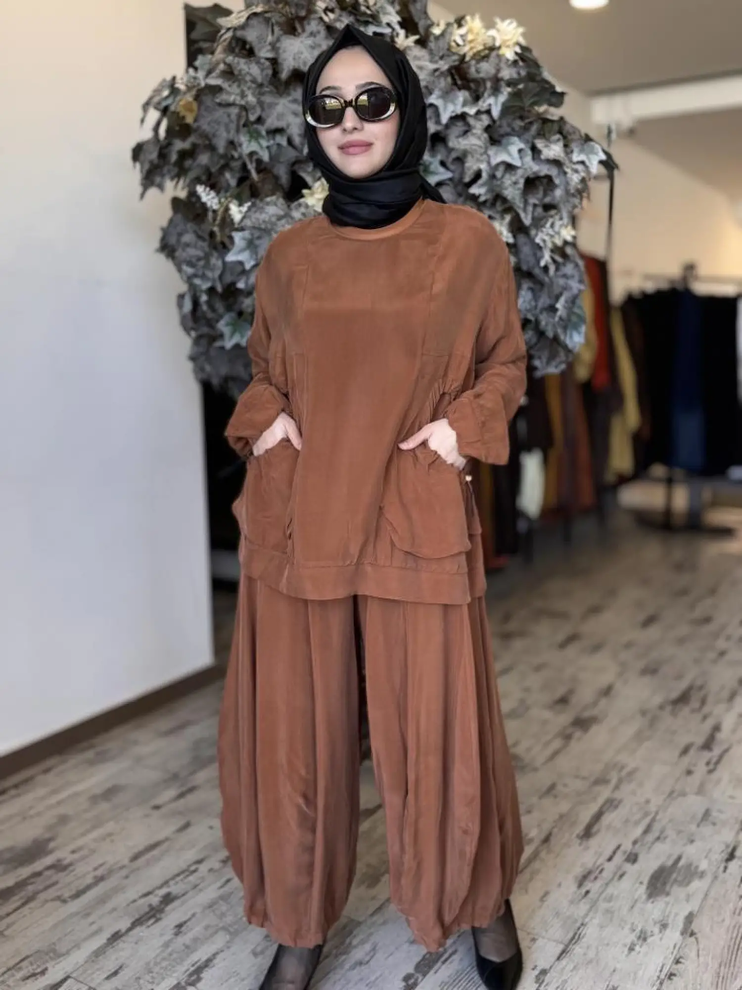 Misswhence Cep Detaylı Cupra İpek Bluz Şalvar Takım 37014