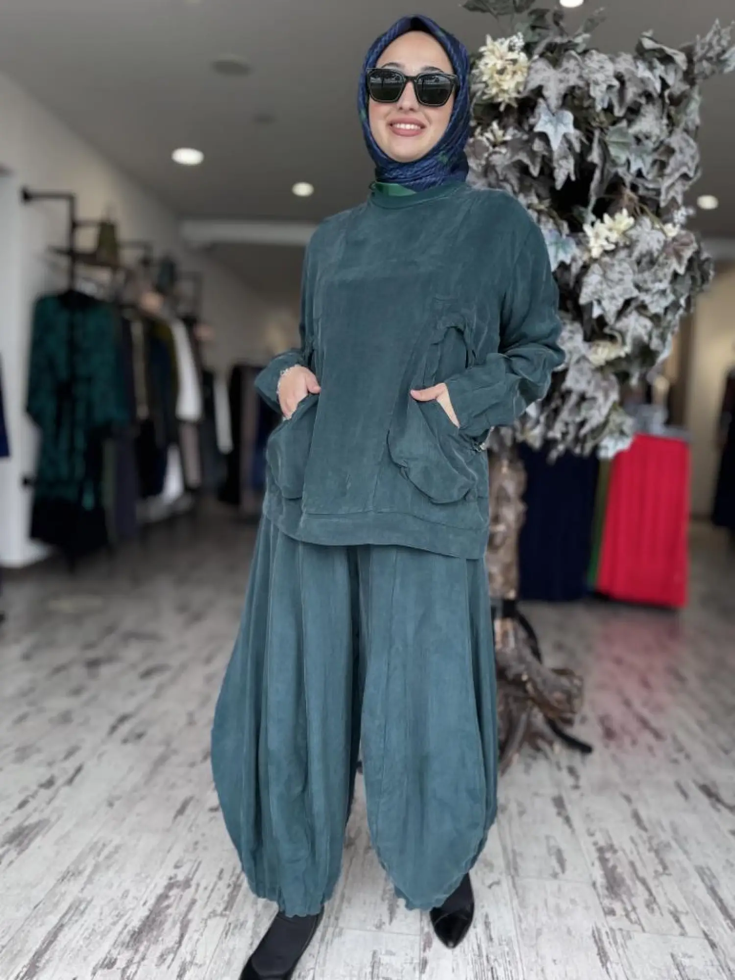 Misswhence Cep Detaylı Cupra İpek Bluz Şalvar Takım 37014