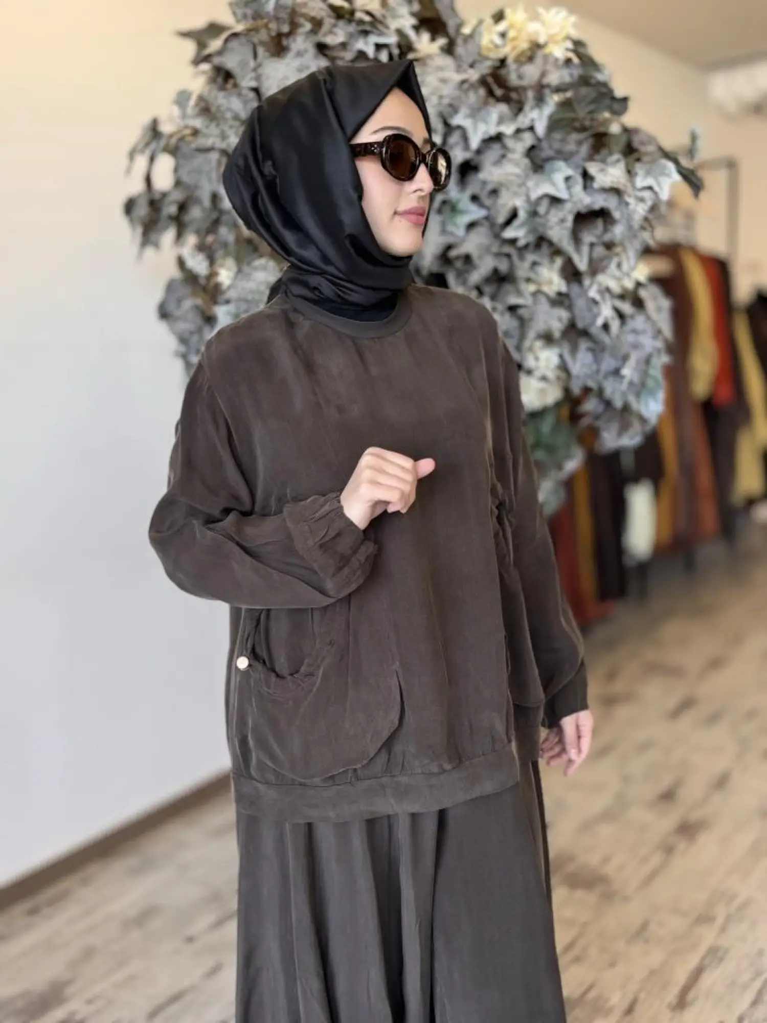 Misswhence Cep Detaylı Cupra İpek Bluz Şalvar Takım 37014