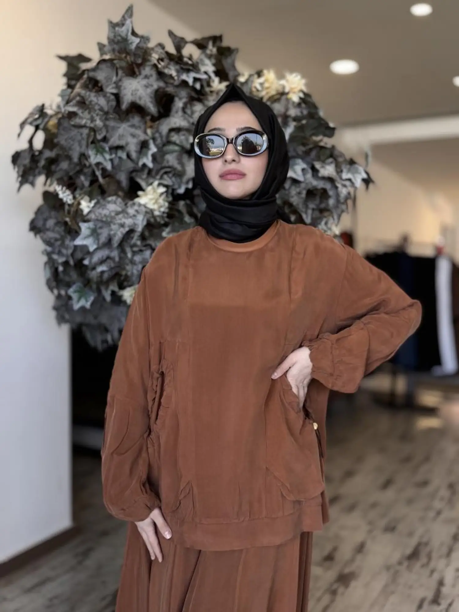 Misswhence Cep Detaylı Cupra İpek Bluz Şalvar Takım 37014