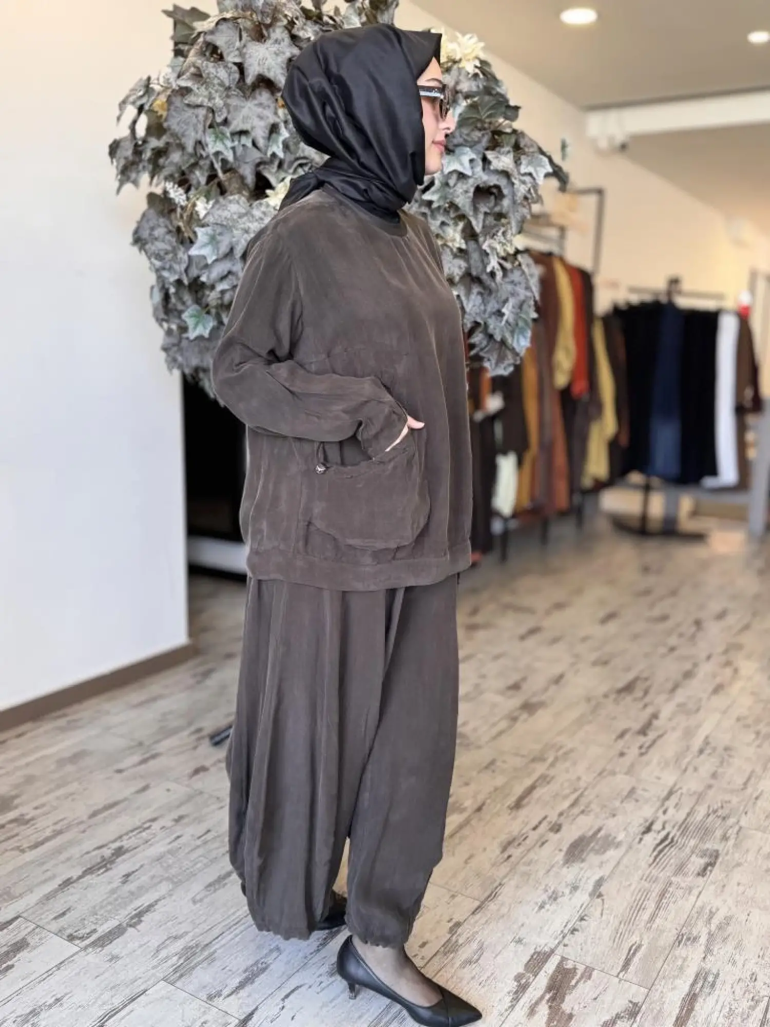 Misswhence Cep Detaylı Cupra İpek Bluz Şalvar Takım 37014