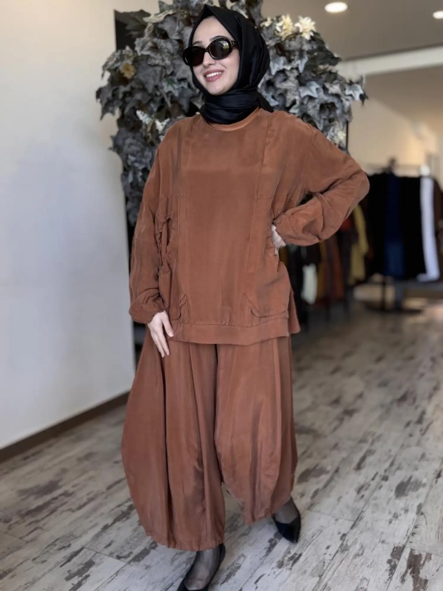 Misswhence Cep Detaylı Cupra İpek Bluz Şalvar Takım 37014