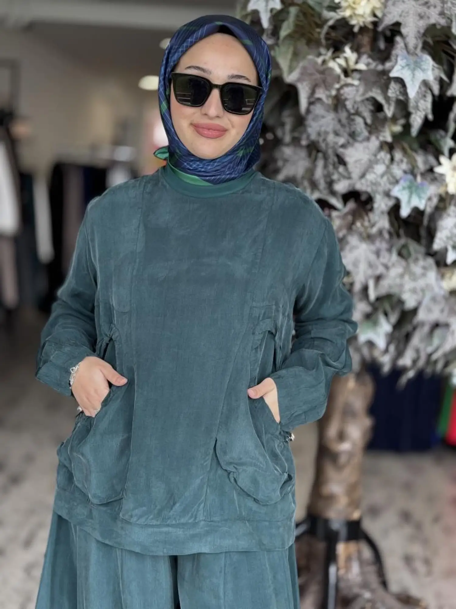 Misswhence Cep Detaylı Cupra İpek Bluz Şalvar Takım 37014