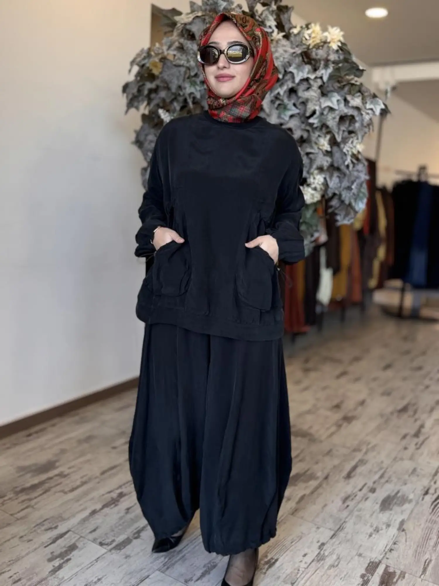 Misswhence Cep Detaylı Cupra İpek Bluz Şalvar Takım 37014