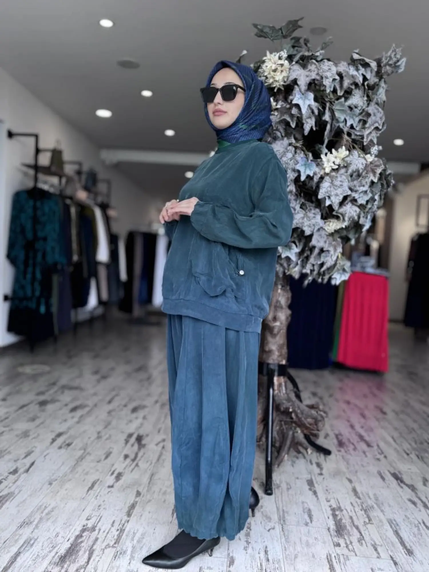 Misswhence Cep Detaylı Cupra İpek Bluz Şalvar Takım 37014