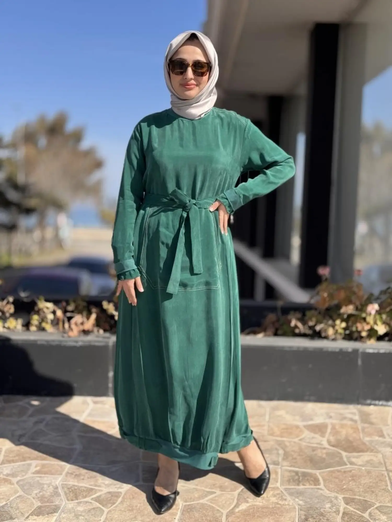 Misswhence Cep Detaylı Spor Dikişli Cupra İpek Elbise 37838