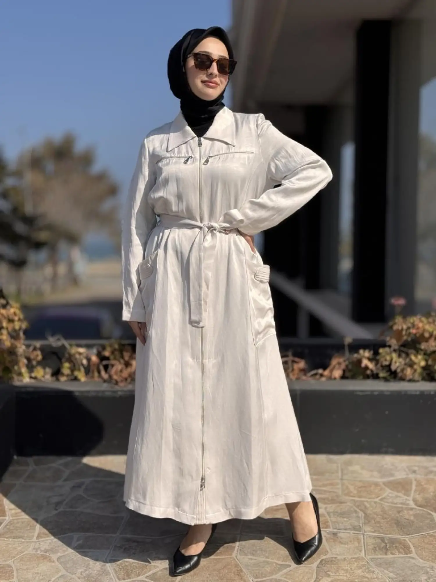 Misswhence Cep ve Fermuar Detaylı Chanel Keten Pardesü 37515