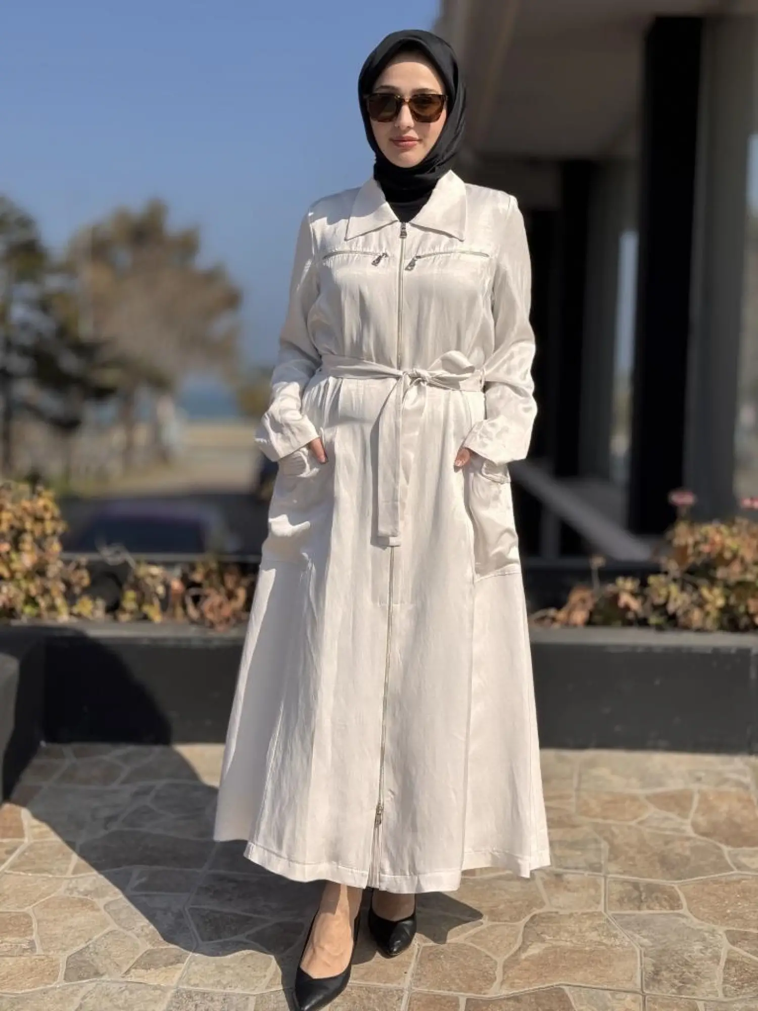 Misswhence Cep ve Fermuar Detaylı Chanel Keten Pardesü 37515