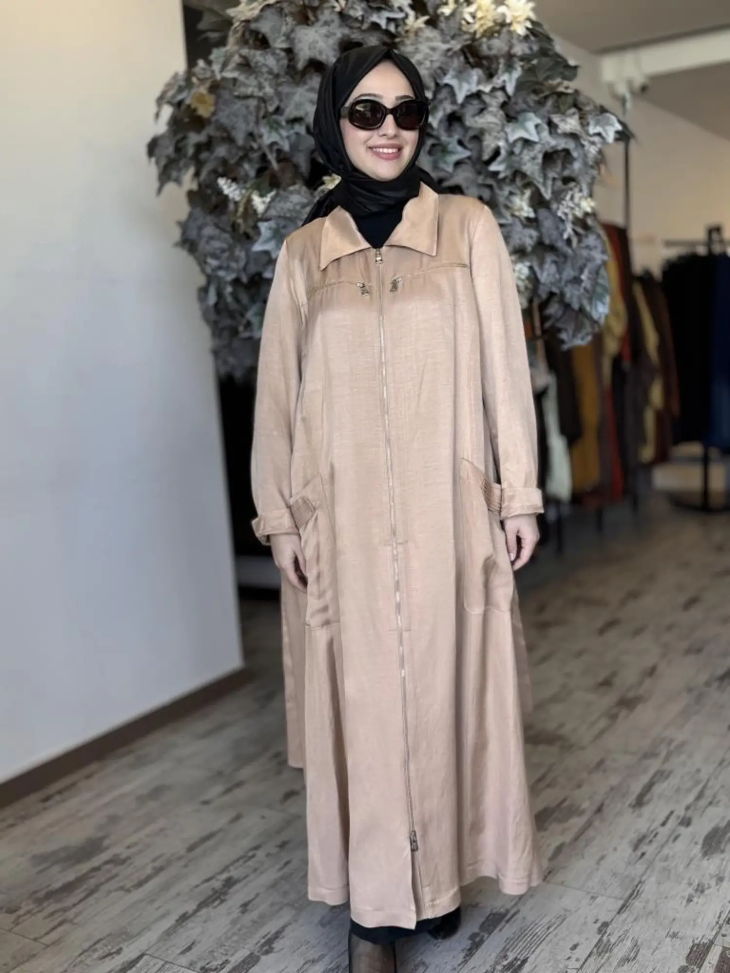 Misswhence Cep ve Fermuar Detaylı Chanel Keten Pardesü 37515