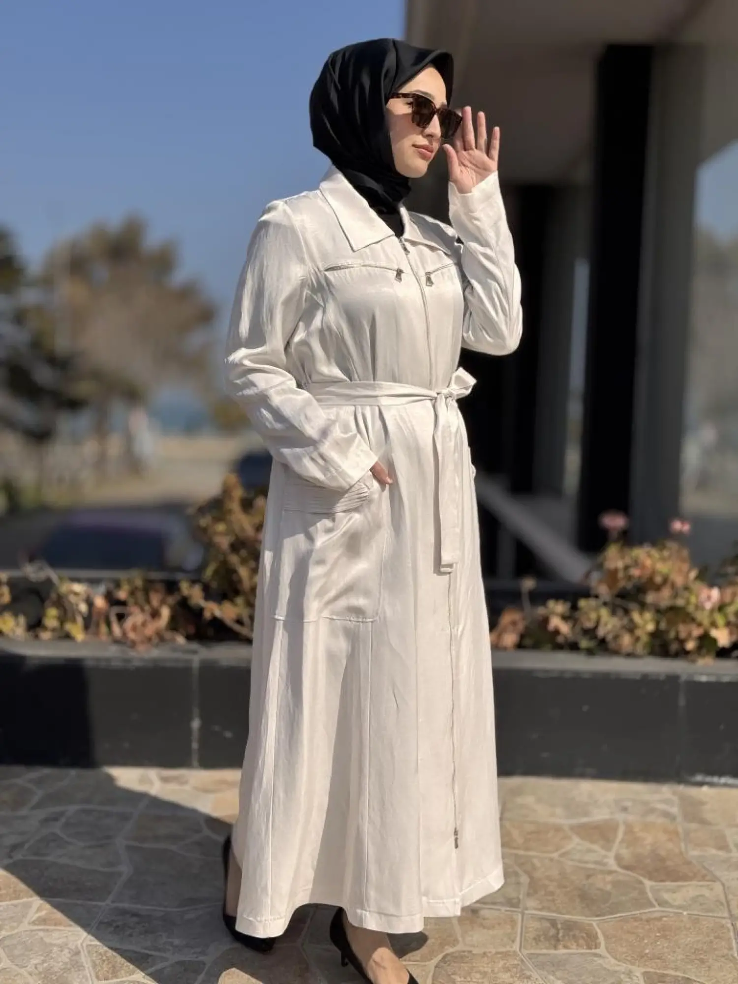 Misswhence Cep ve Fermuar Detaylı Chanel Keten Pardesü 37515