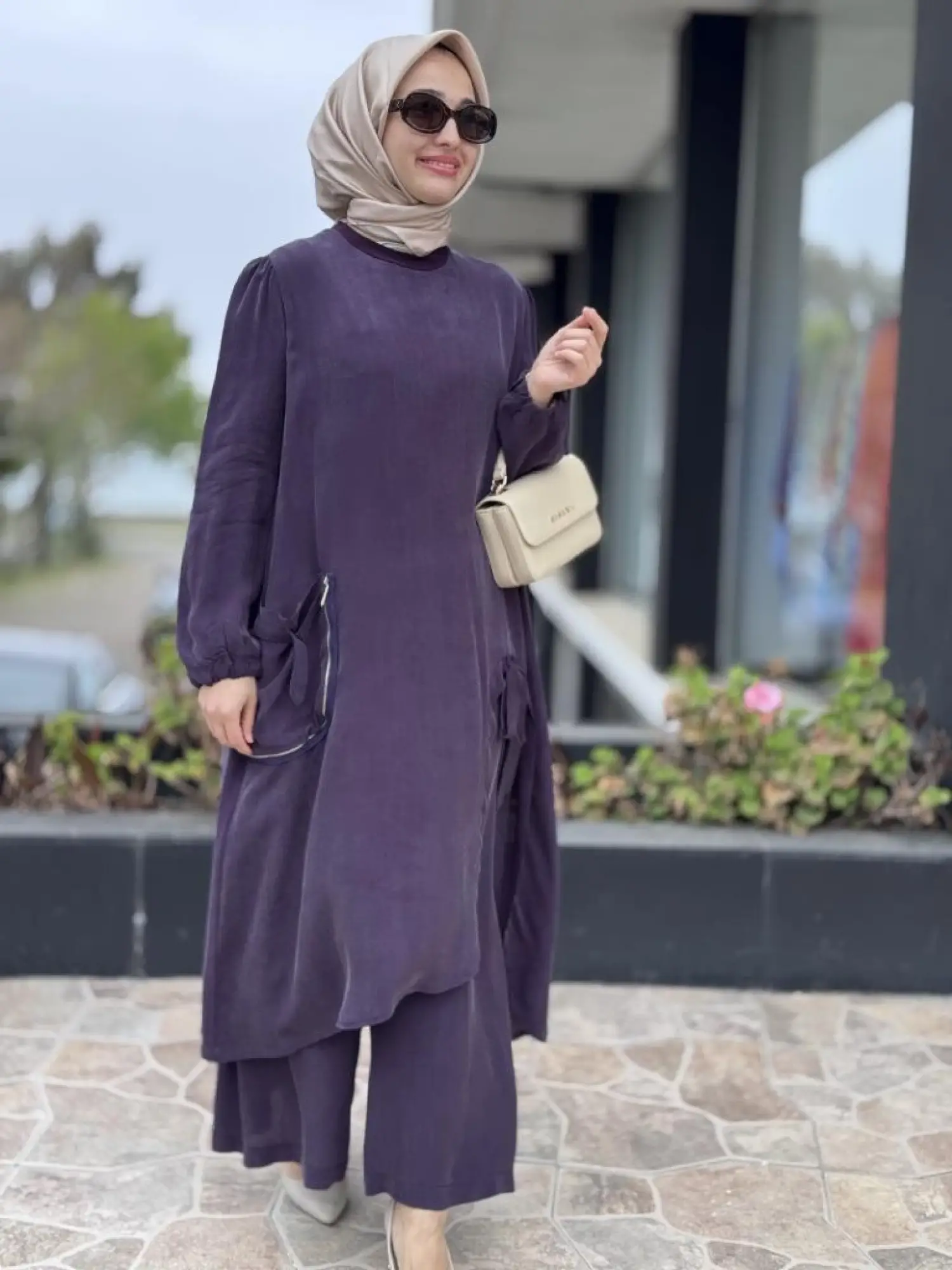 Misswhence Cep Ve Yırtmaç Detaylı Tam Boy Tunik Pantolon Takım 37023