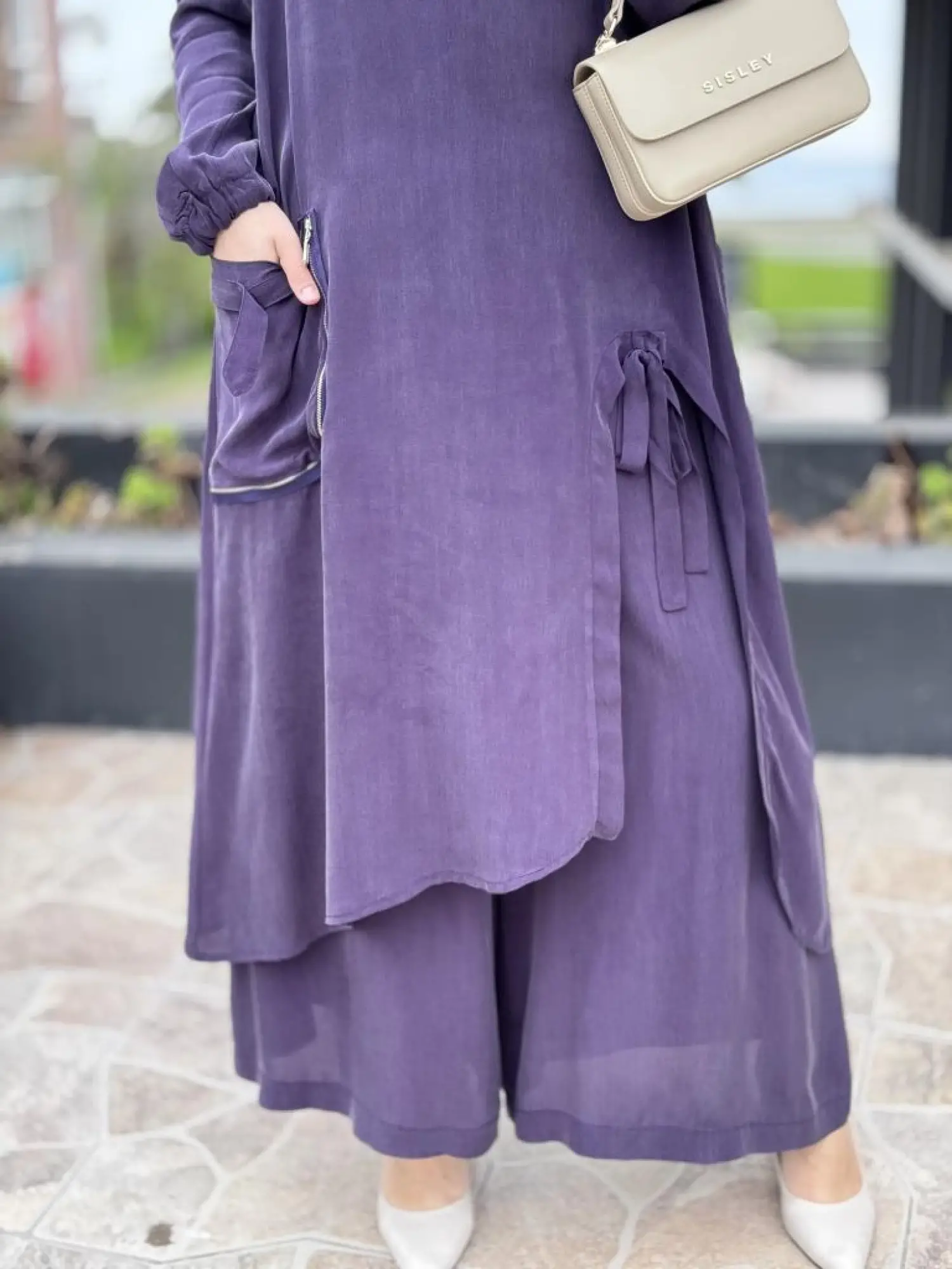 Misswhence Cep Ve Yırtmaç Detaylı Tam Boy Tunik Pantolon Takım 37023