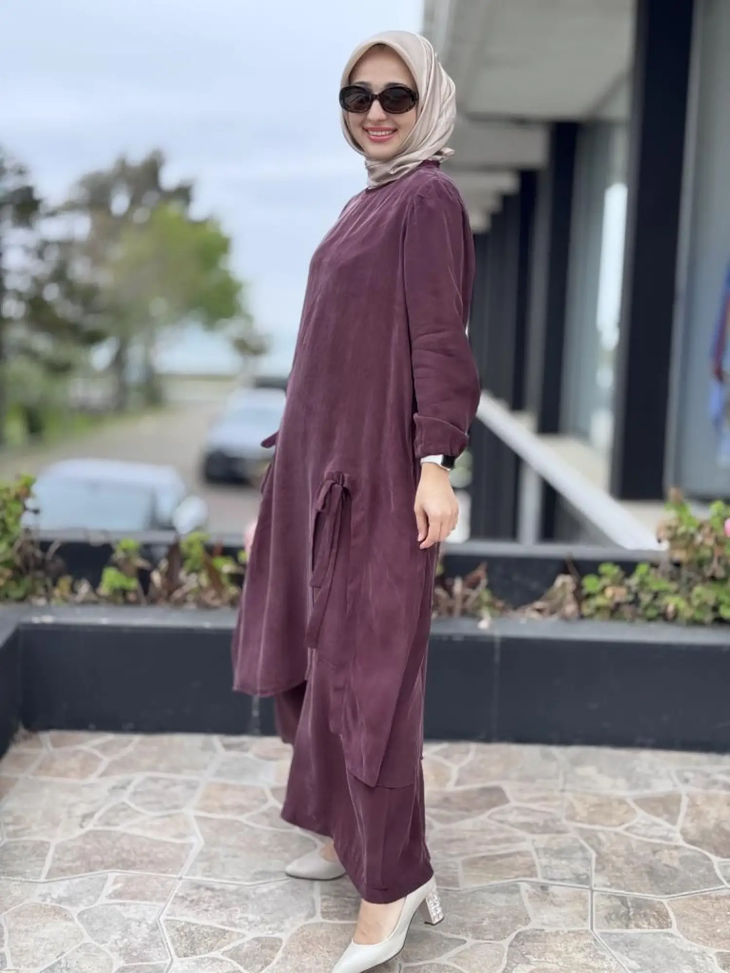 Misswhence Cep Ve Yırtmaç Detaylı Tam Boy Tunik Pantolon Takım 37023