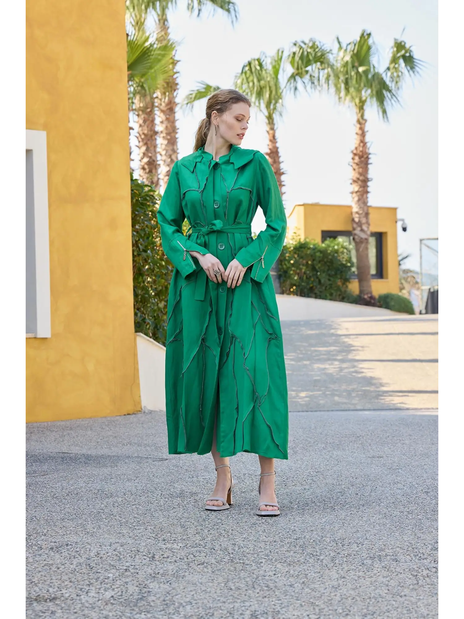 Misswhence Chanel Keten Düğmeli  Pardesü 35507