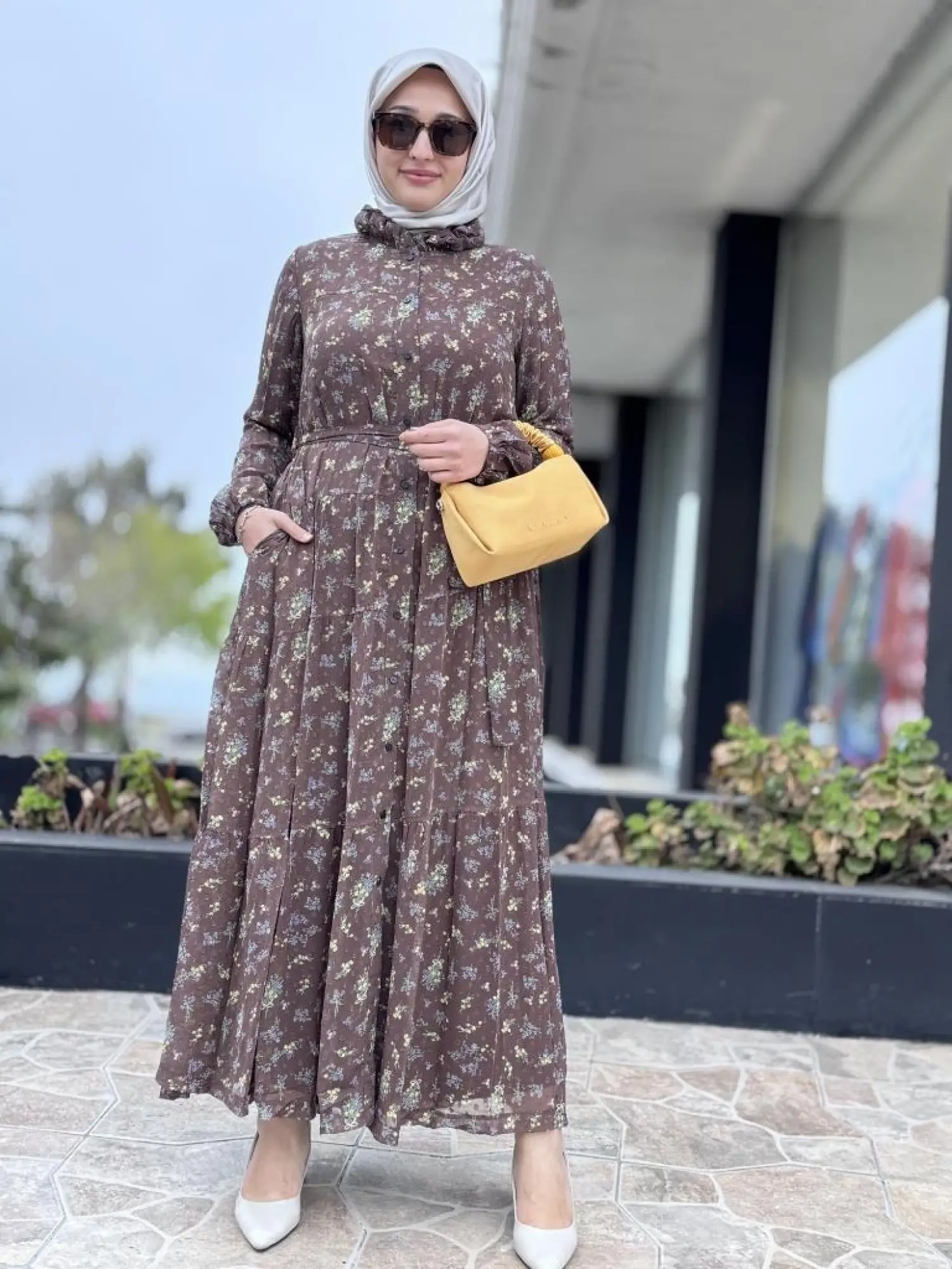 Misswhence Çiçekli Şifon Detaylı İkili Elbise 37815