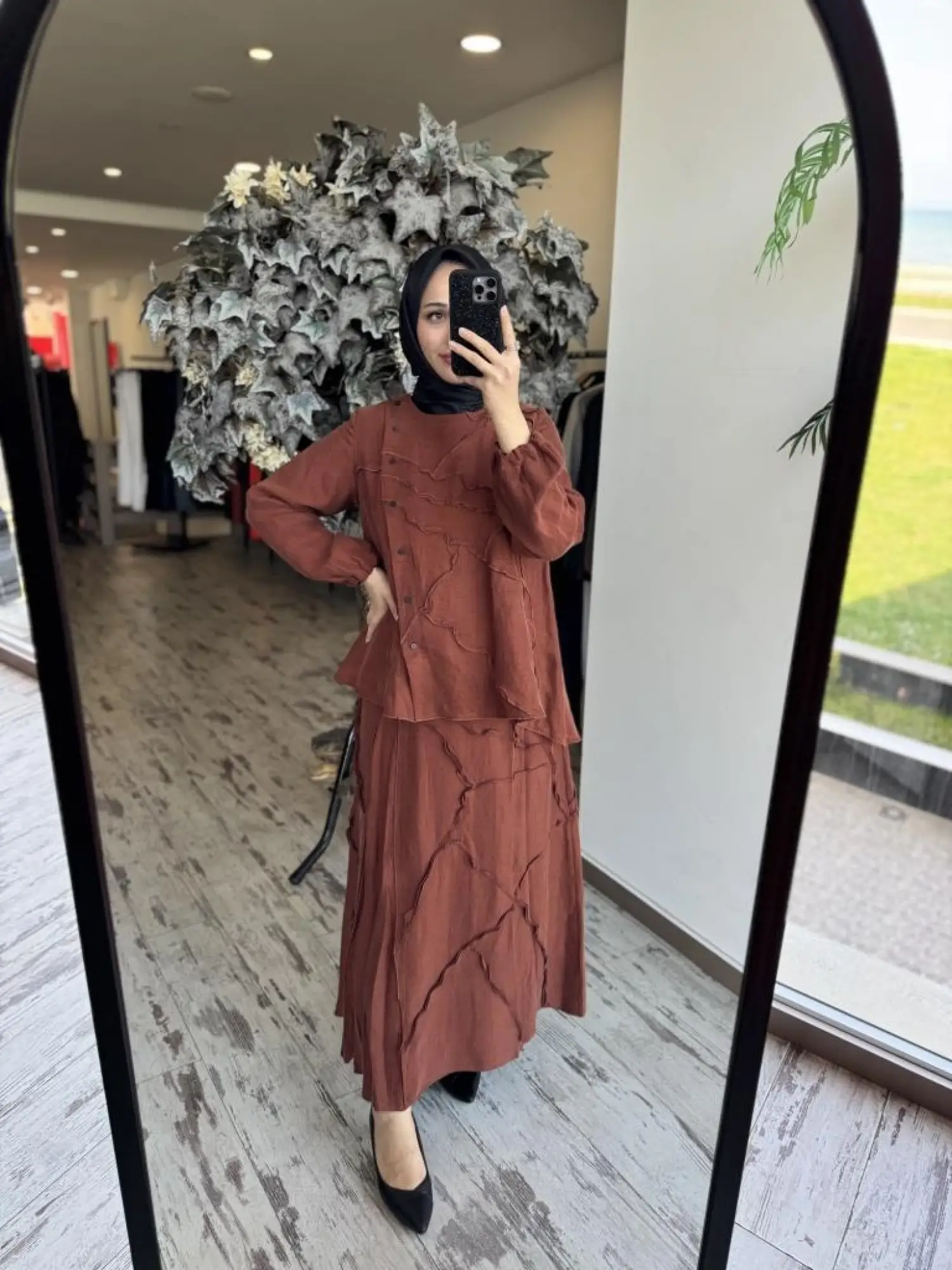 Misswhence Çıtçıtlı Patcwork Gömlek Etek Takım 37305