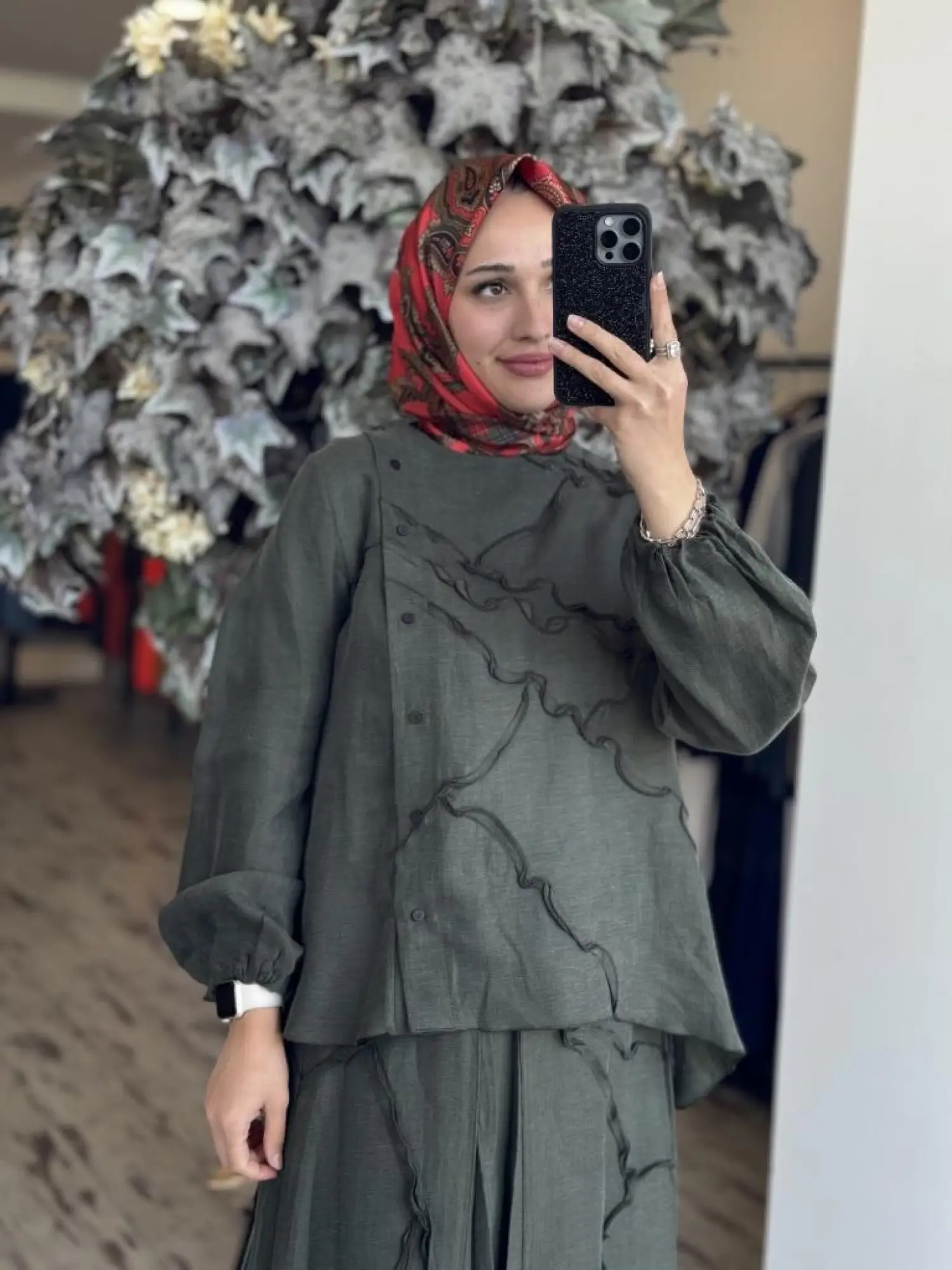 Misswhence Çıtçıtlı Patcwork Gömlek Etek Takım 37305