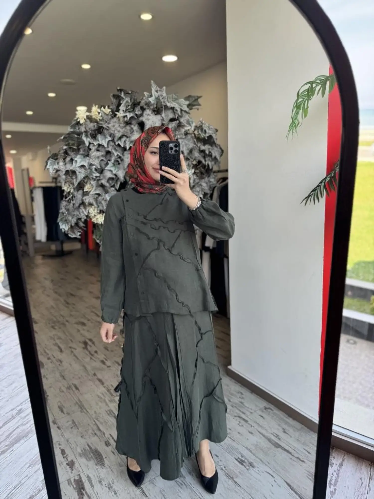 Misswhence Çıtçıtlı Patcwork Gömlek Etek Takım 37305