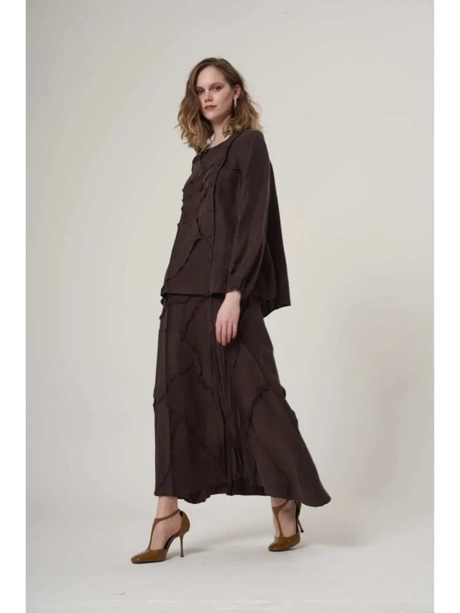 Misswhence Çıtçıtlı Patcwork Gömlek Etek Takım 37305