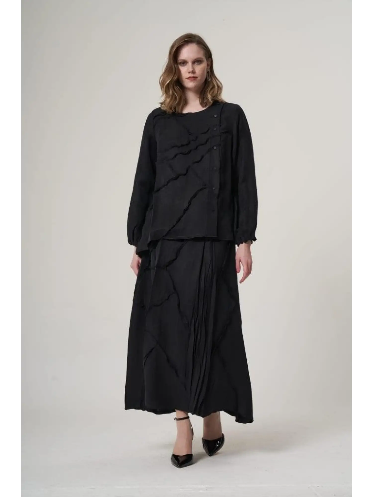 Misswhence Çıtçıtlı Patcwork Gömlek Etek Takım 37305