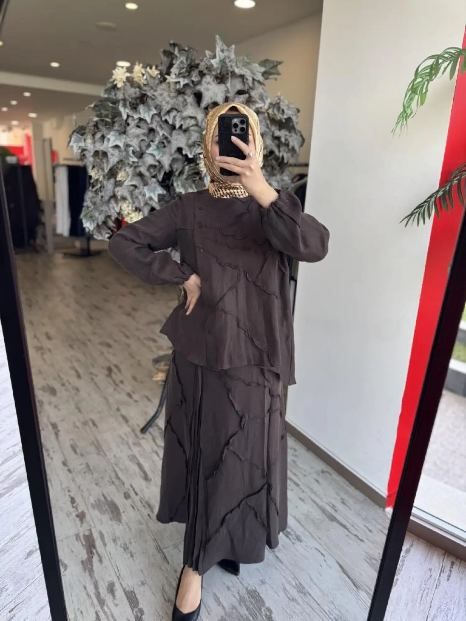 Misswhence Çıtçıtlı Patcwork Gömlek Etek Takım 37305