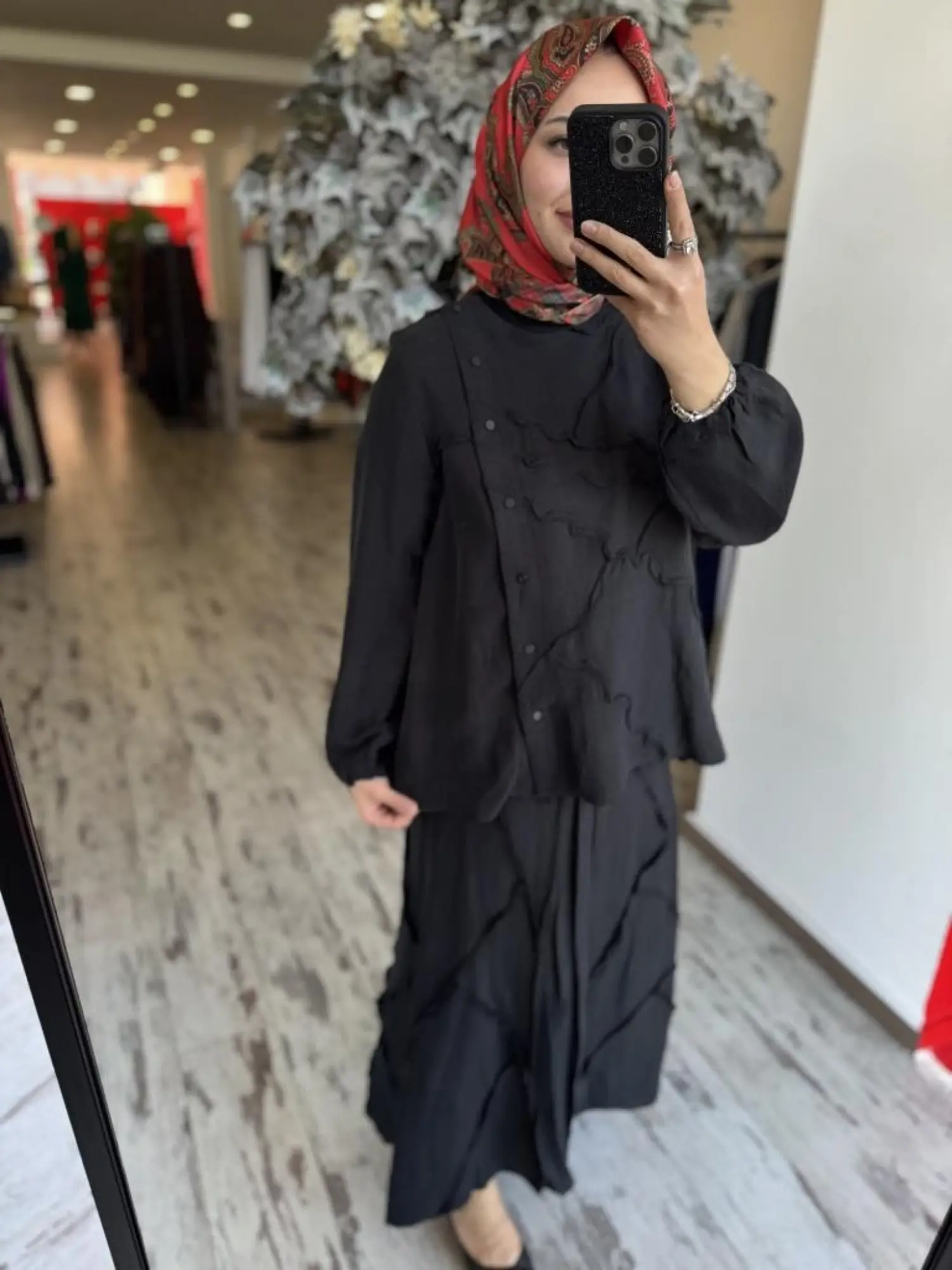 Misswhence Çıtçıtlı Patcwork Gömlek Etek Takım 37305