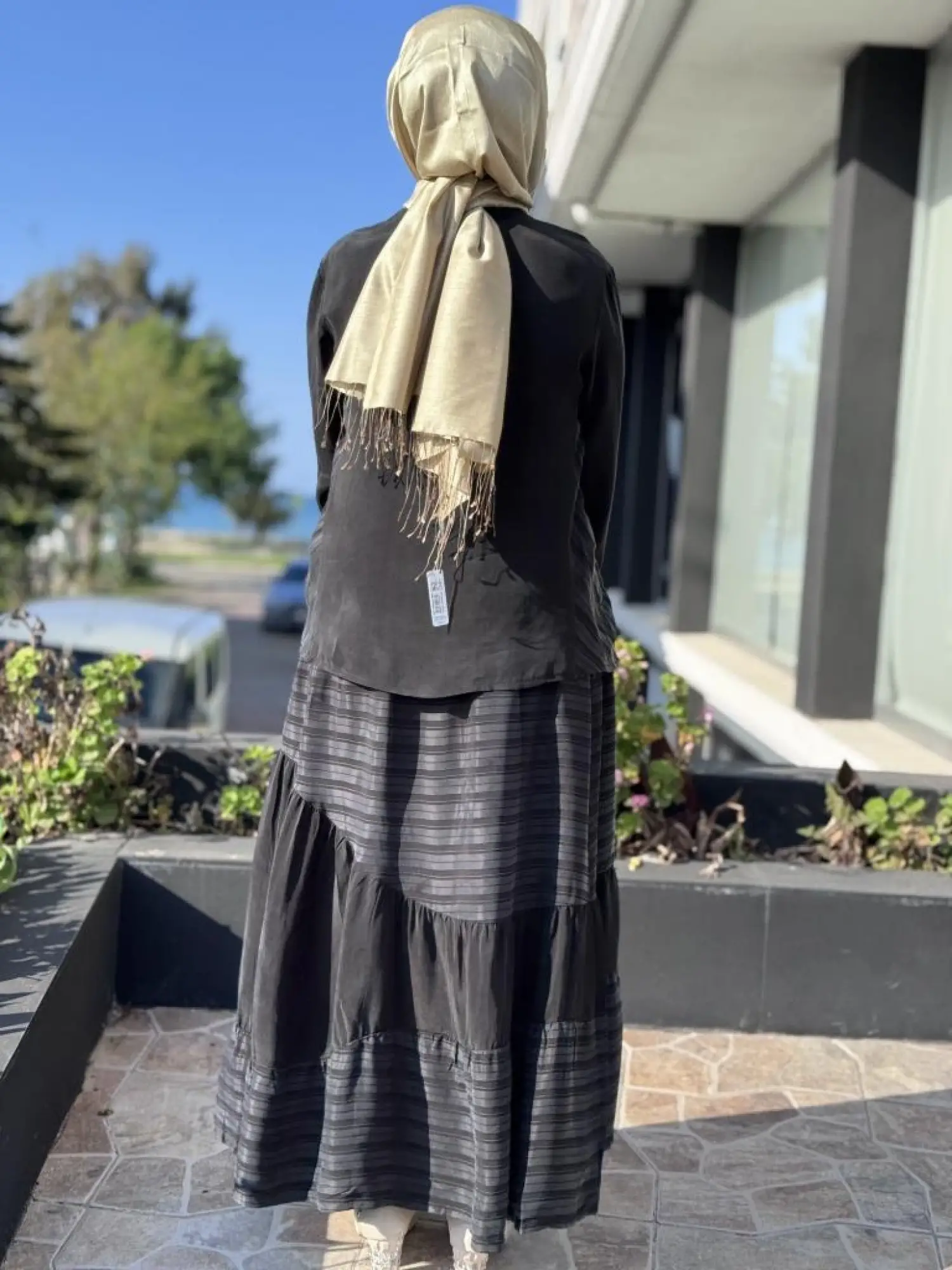 Misswhence Çizgi Detaylı Cupra Bluz Etek Takım 37016